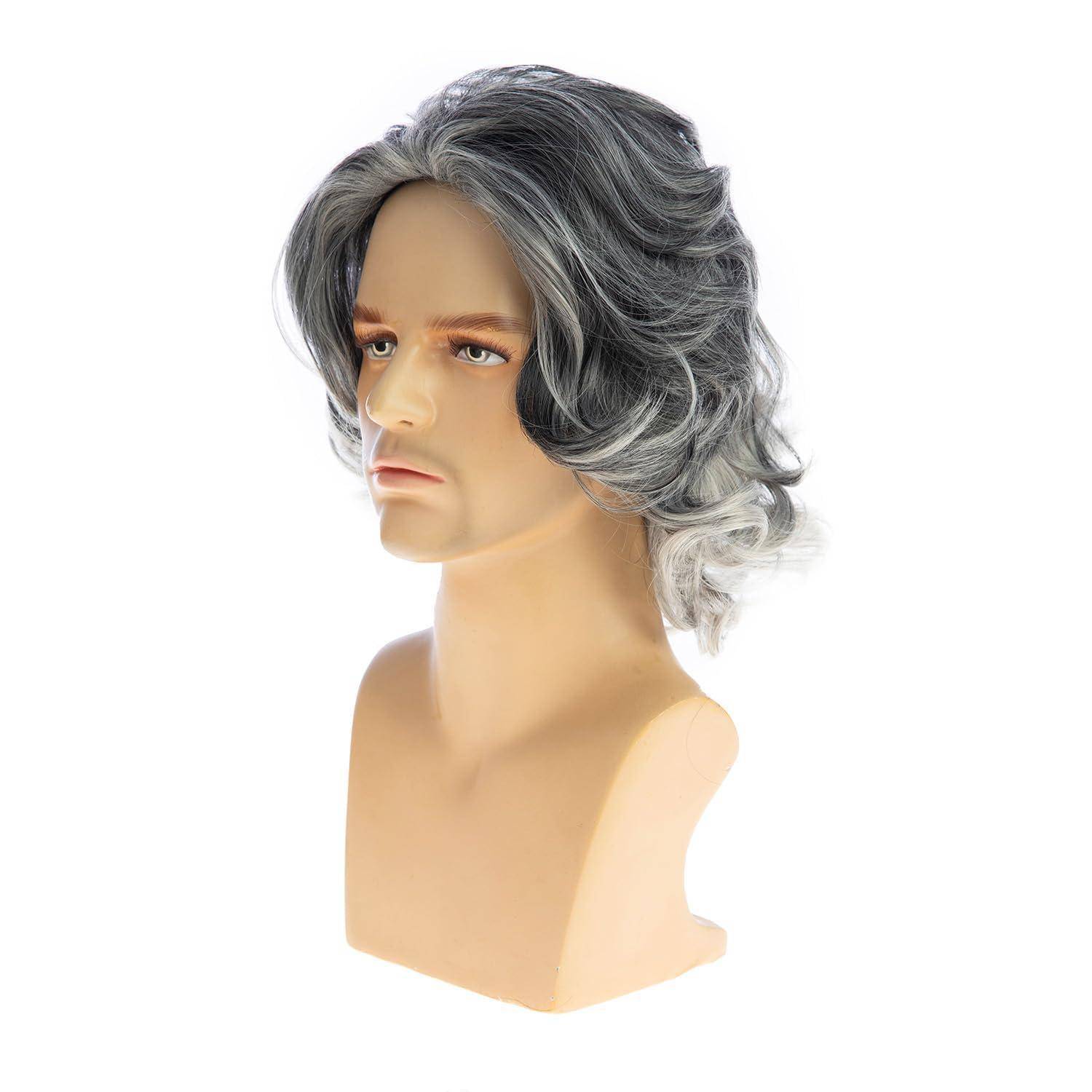 Perücke Herren kurz wellig synthetisch Cosplay Halloween Grau