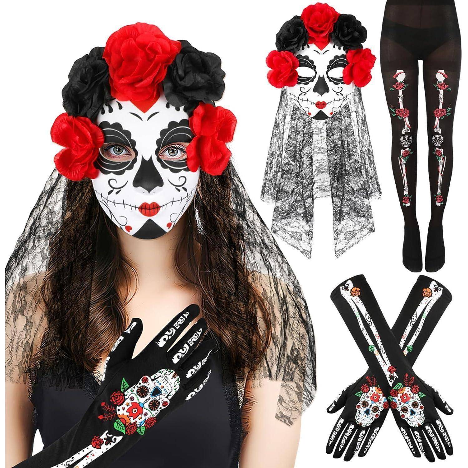 Kostüm DiaDeLosMuertos Haarreif Schleier Maske Dia De Los Muertos-2
