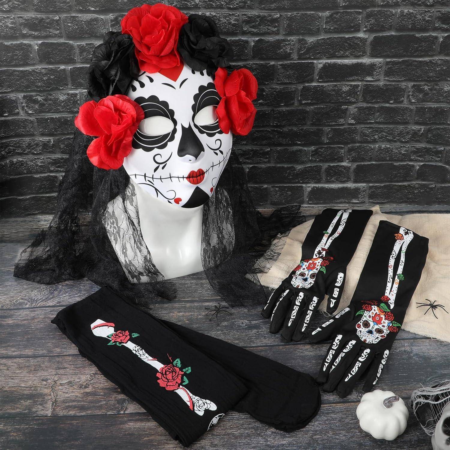 Kostüm DiaDeLosMuertos Haarreif Schleier Maske Dia De Los Muertos-2