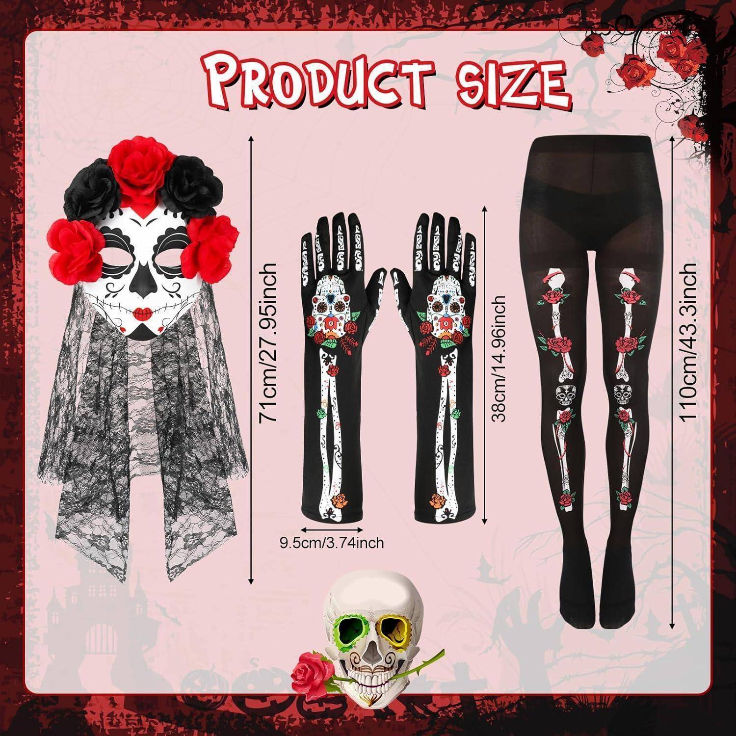 Kostüm DiaDeLosMuertos Haarreif Schleier Maske Dia De Los Muertos-2
