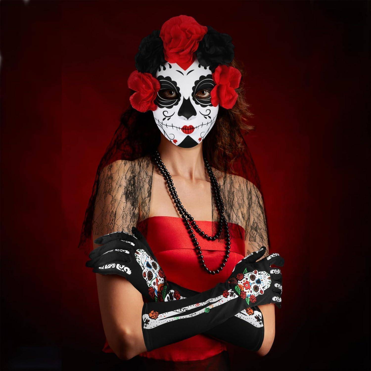 Kostüm DiaDeLosMuertos Haarreif Schleier Maske Dia De Los Muertos-2