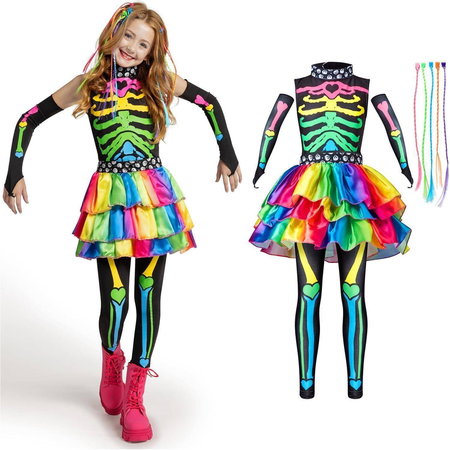 Kostüm Mädchen Punky Skelett Haarverlängerung Large (10-12 yrs)