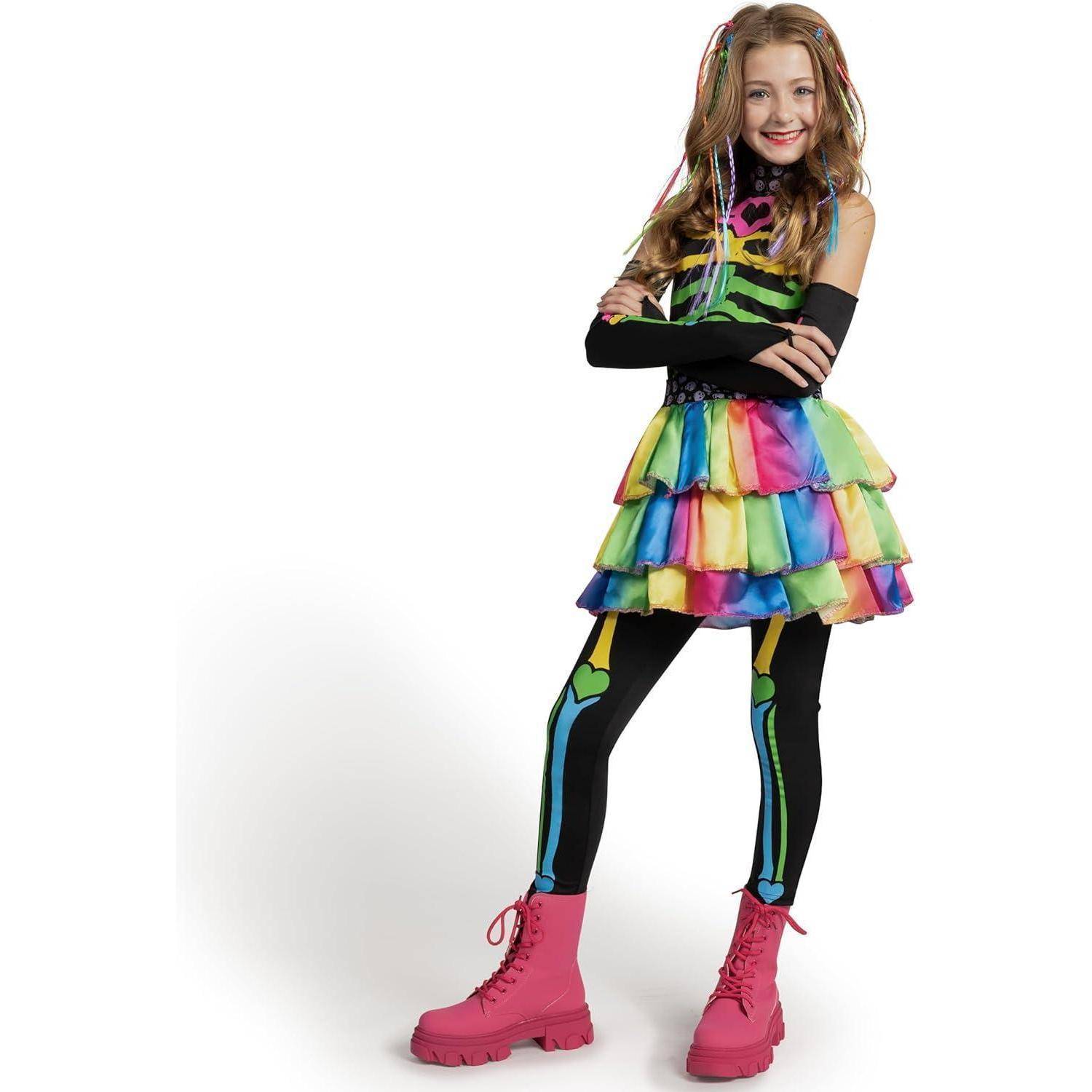 Kostüm Mädchen Punky Skelett Haarverlängerung Large (10-12 yrs)