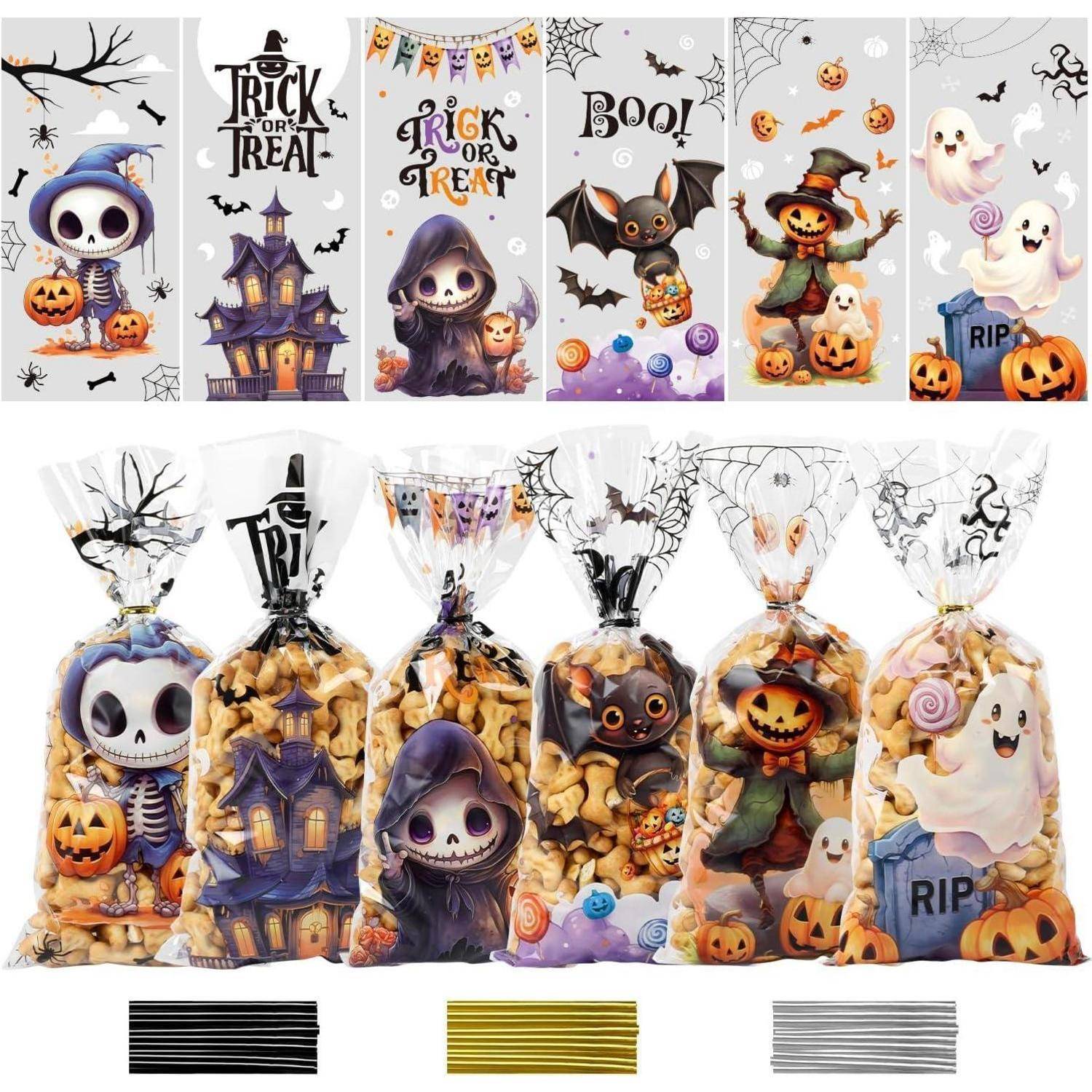 Cellophantüten 120 Bindebänder Halloween Süßigkeiten 5