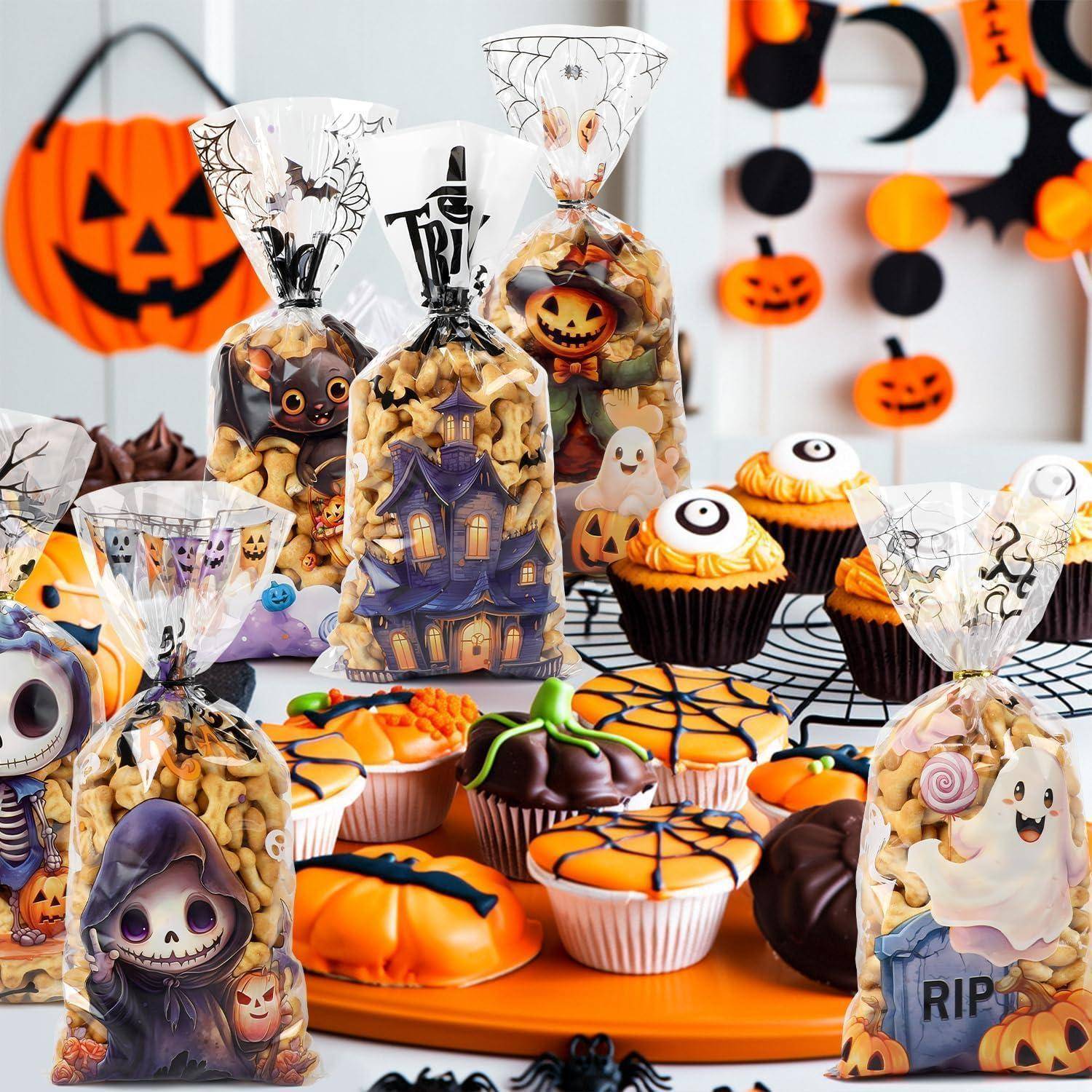 Cellophantüten 120 Bindebänder Halloween Süßigkeiten 5