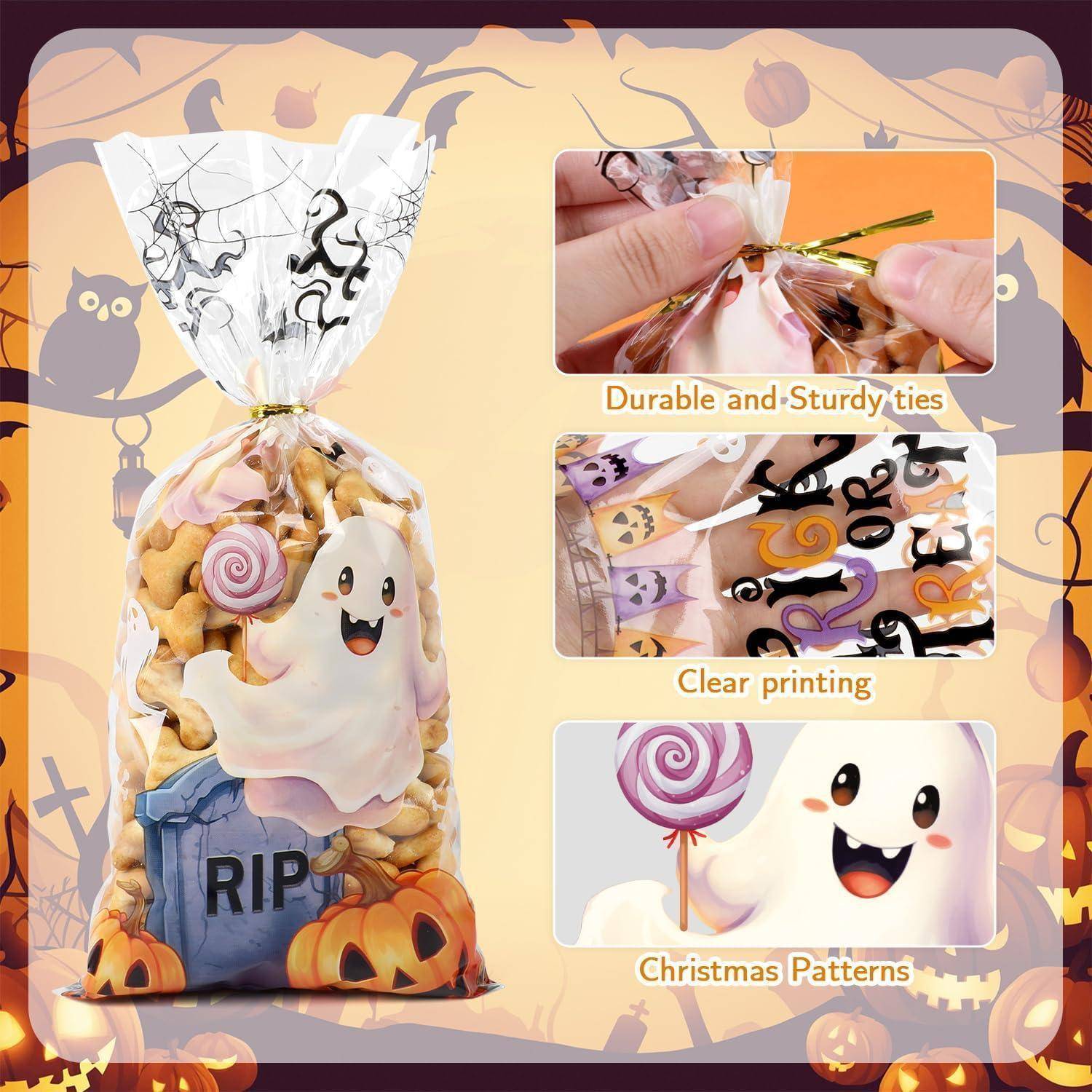 Cellophantüten 120 Bindebänder Halloween Süßigkeiten 5