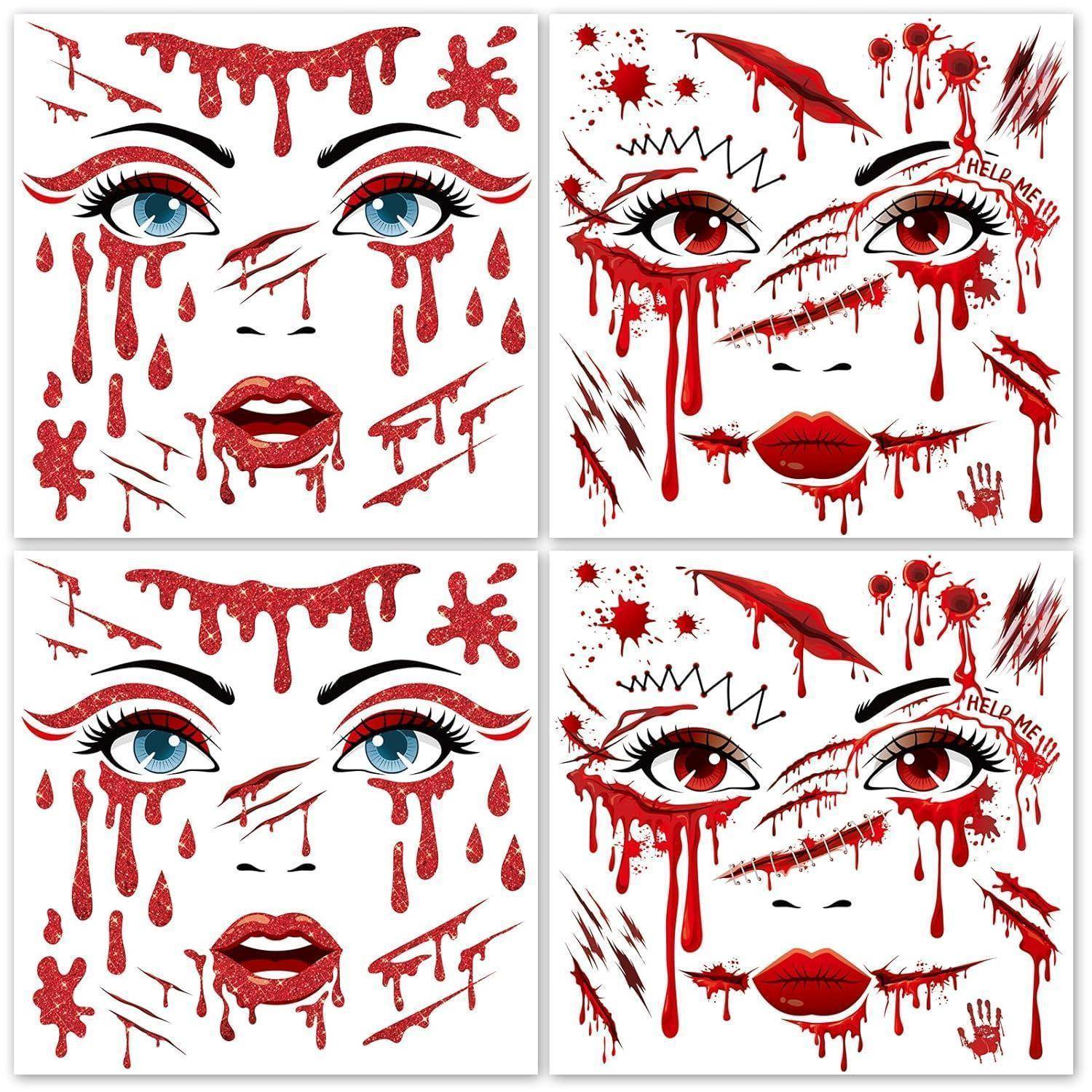 Tattoo temporäre 4 Bogen Halloween Gesicht Wunde Karneval Narben
