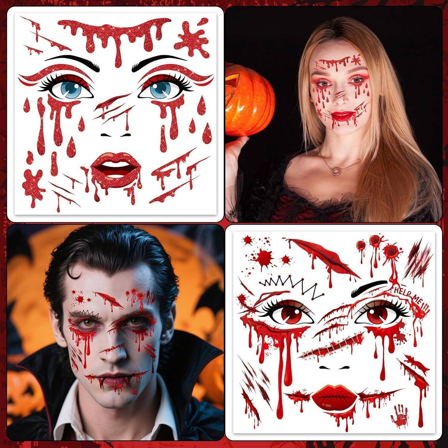 Tattoo temporäre 4 Bogen Halloween Gesicht Wunde Karneval Narben