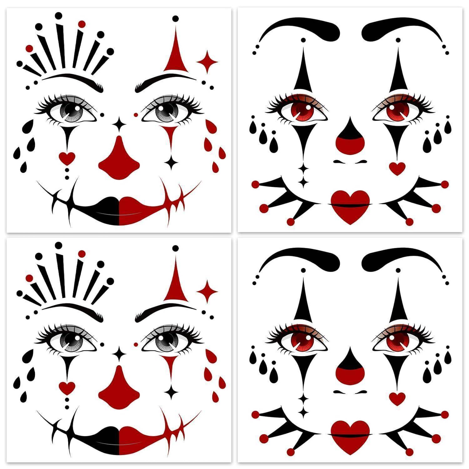 Gesichtstattoo Pantomime Clown Temporäre Aufkleber Karneval Rot