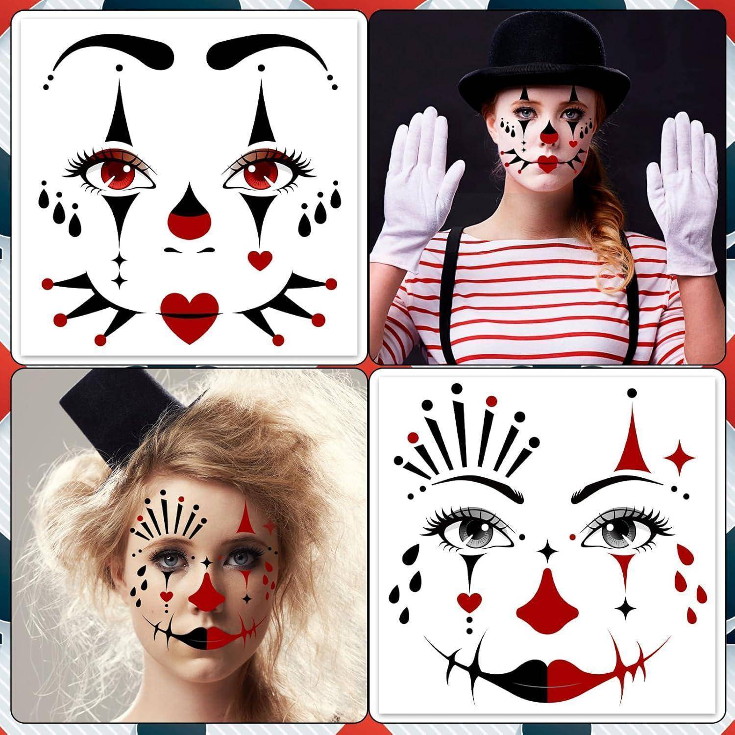 Gesichtstattoo Pantomime Clown Temporäre Aufkleber Karneval Rot