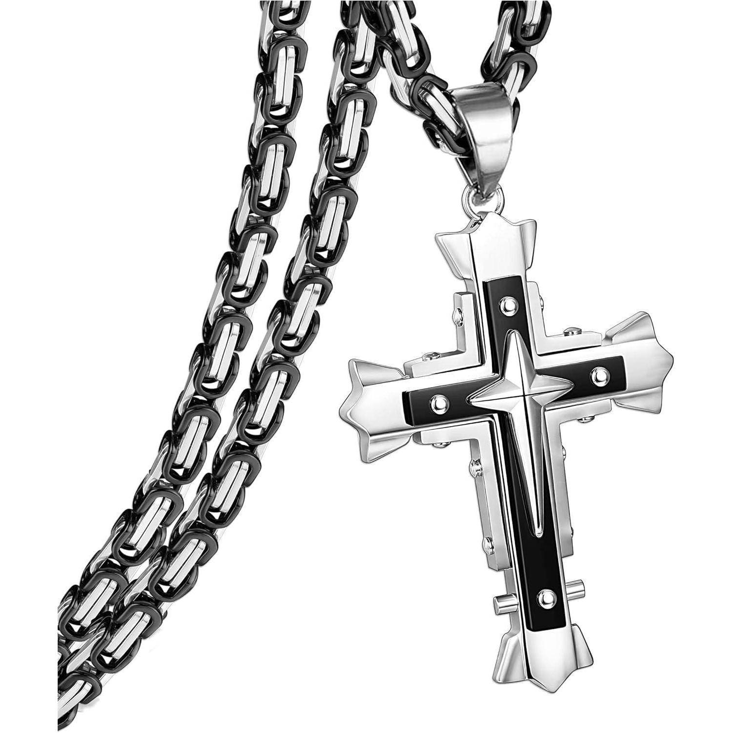 Kreuz Kette Herren Edelstahl Byzantinische Ketten Anhänger Jesus