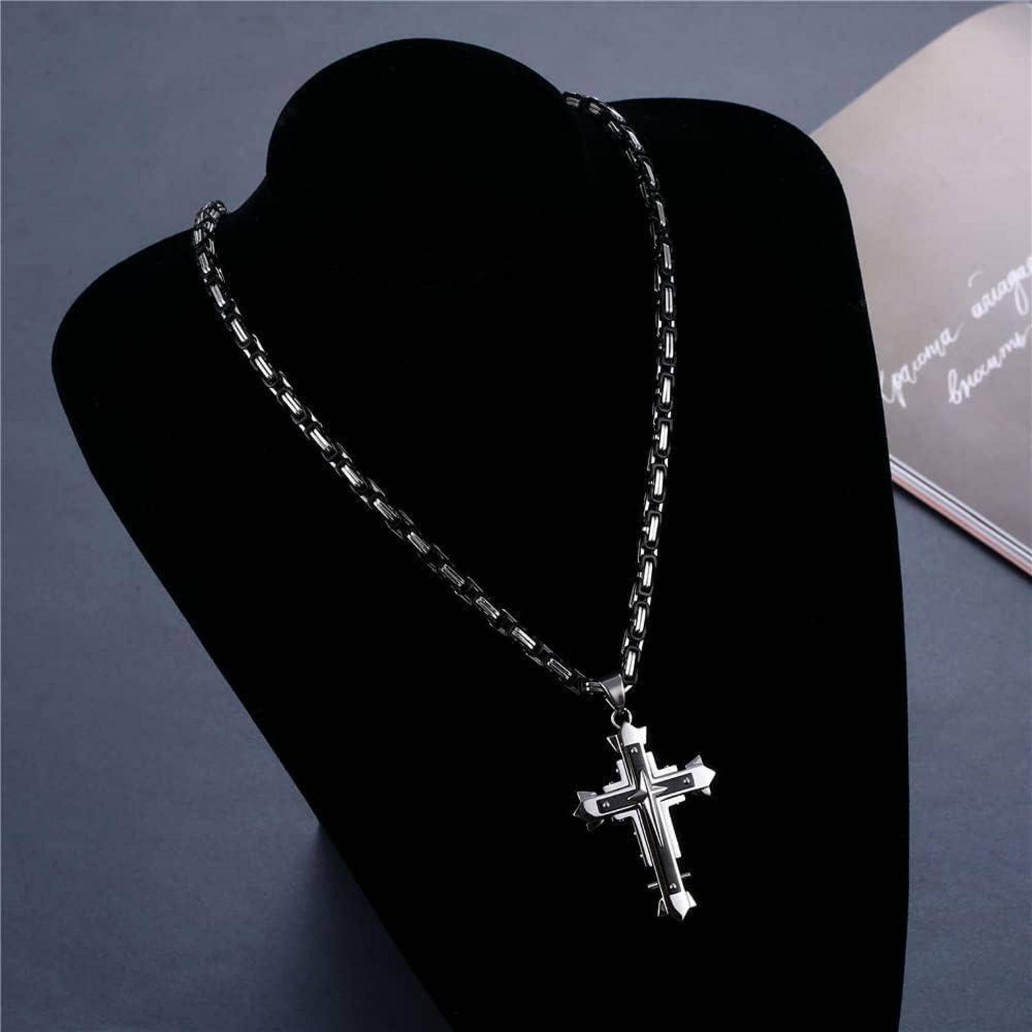 Kreuz Kette Herren Edelstahl Byzantinische Ketten Anhänger Jesus