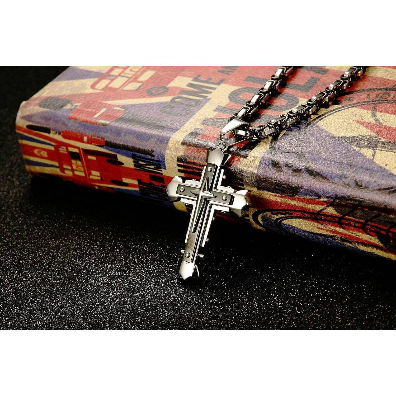 Kreuz Kette Herren Edelstahl Byzantinische Ketten Anhänger Jesus