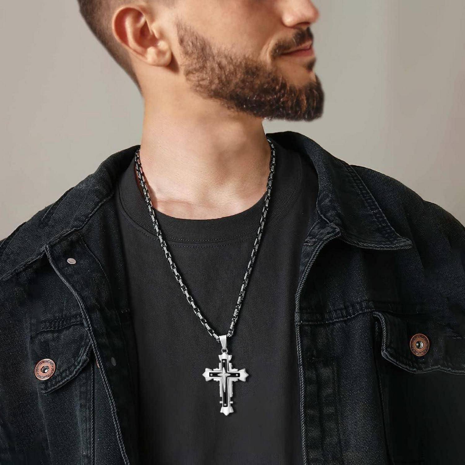 Kreuz Kette Herren Edelstahl Byzantinische Ketten Anhänger Jesus