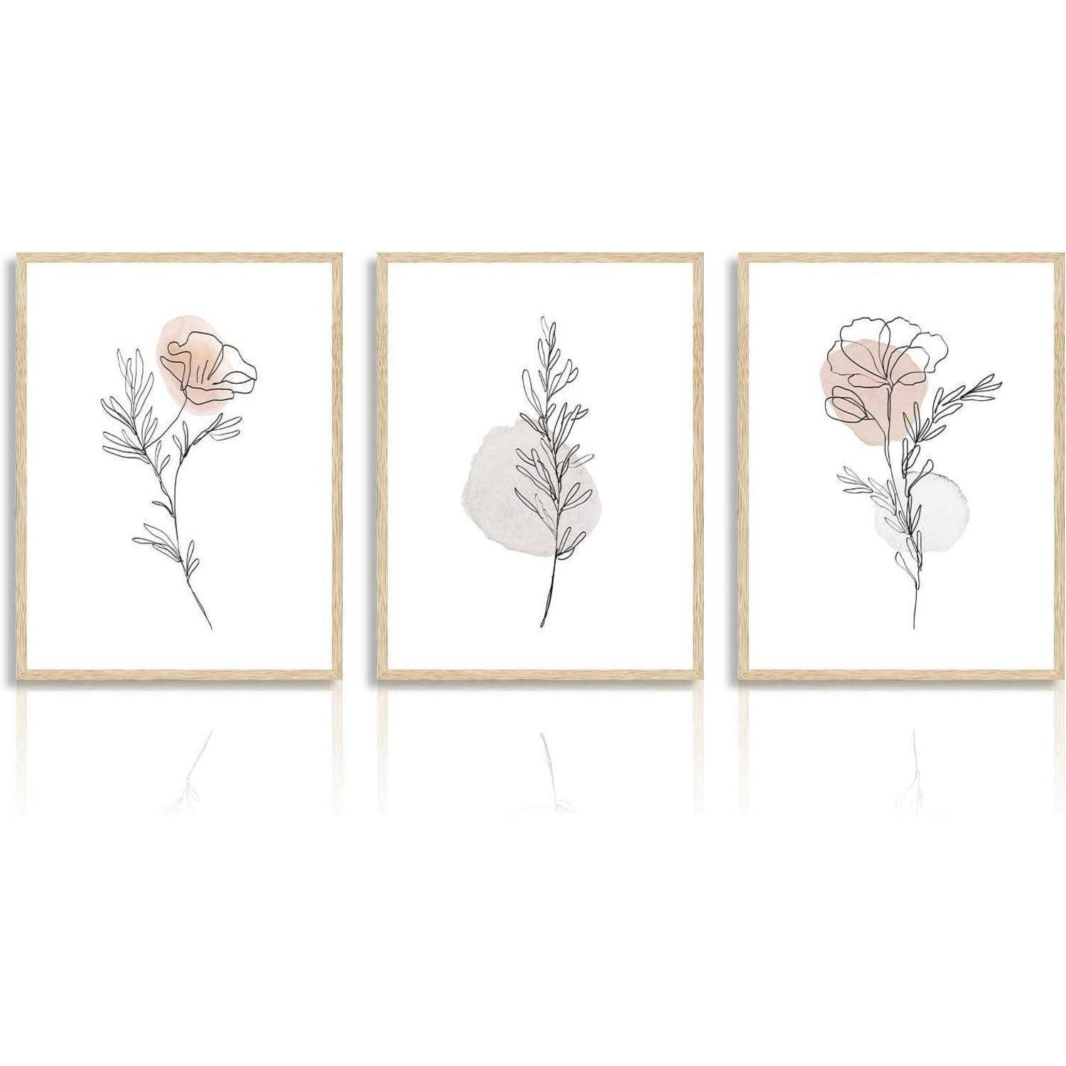 Leinwandbilder Aquarell botanisch Blumen Beigefarbene Linie mit Blumen