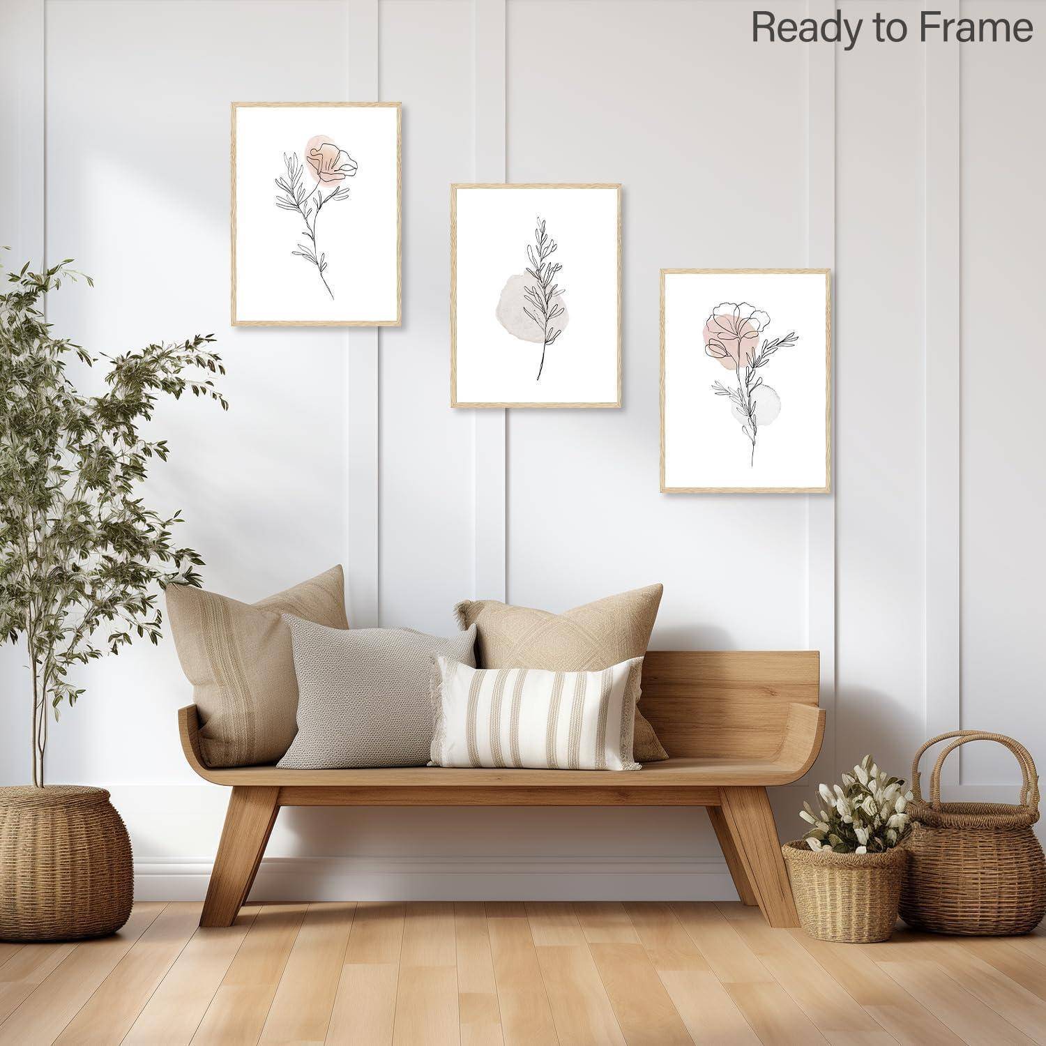 Leinwandbilder Aquarell botanisch Blumen Beigefarbene Linie mit Blumen