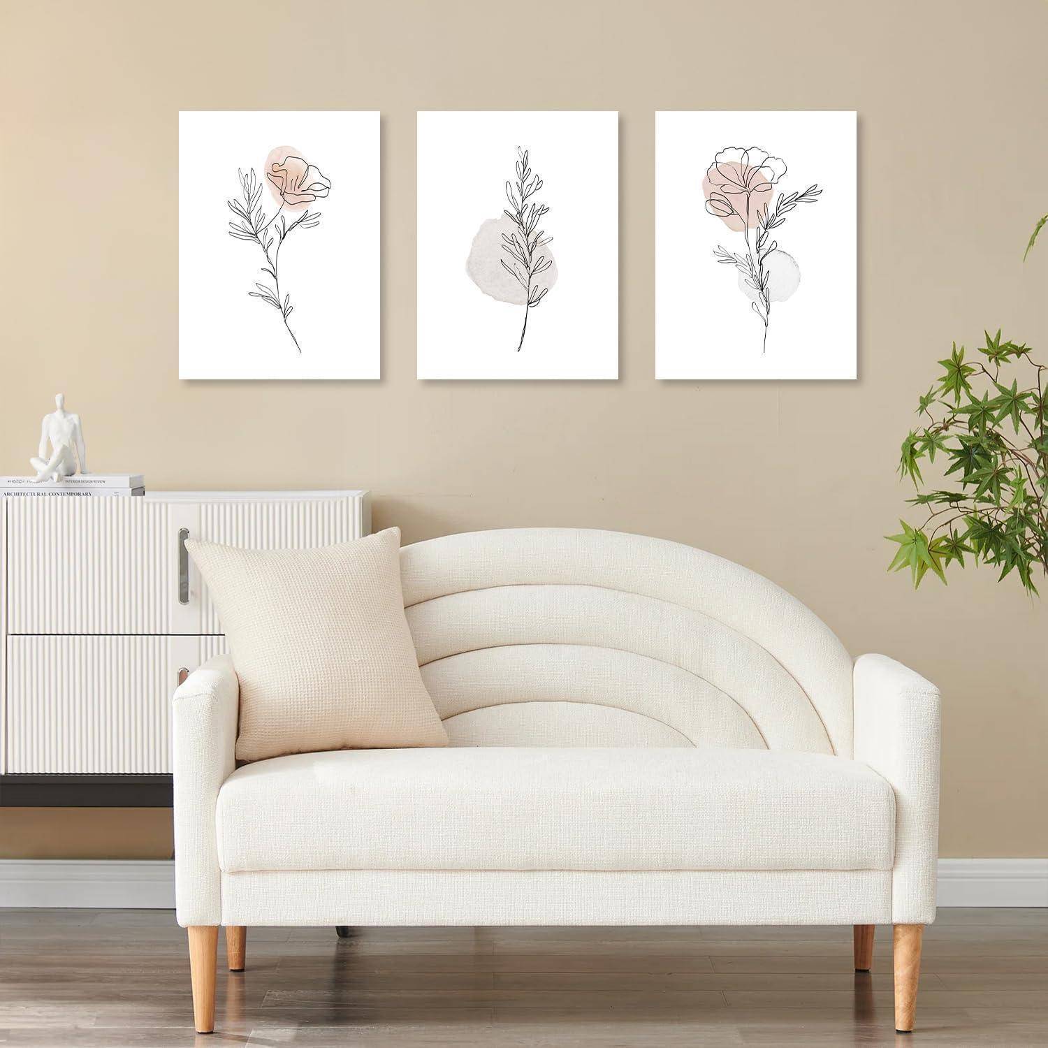 Leinwandbilder Aquarell botanisch Blumen Beigefarbene Linie mit Blumen