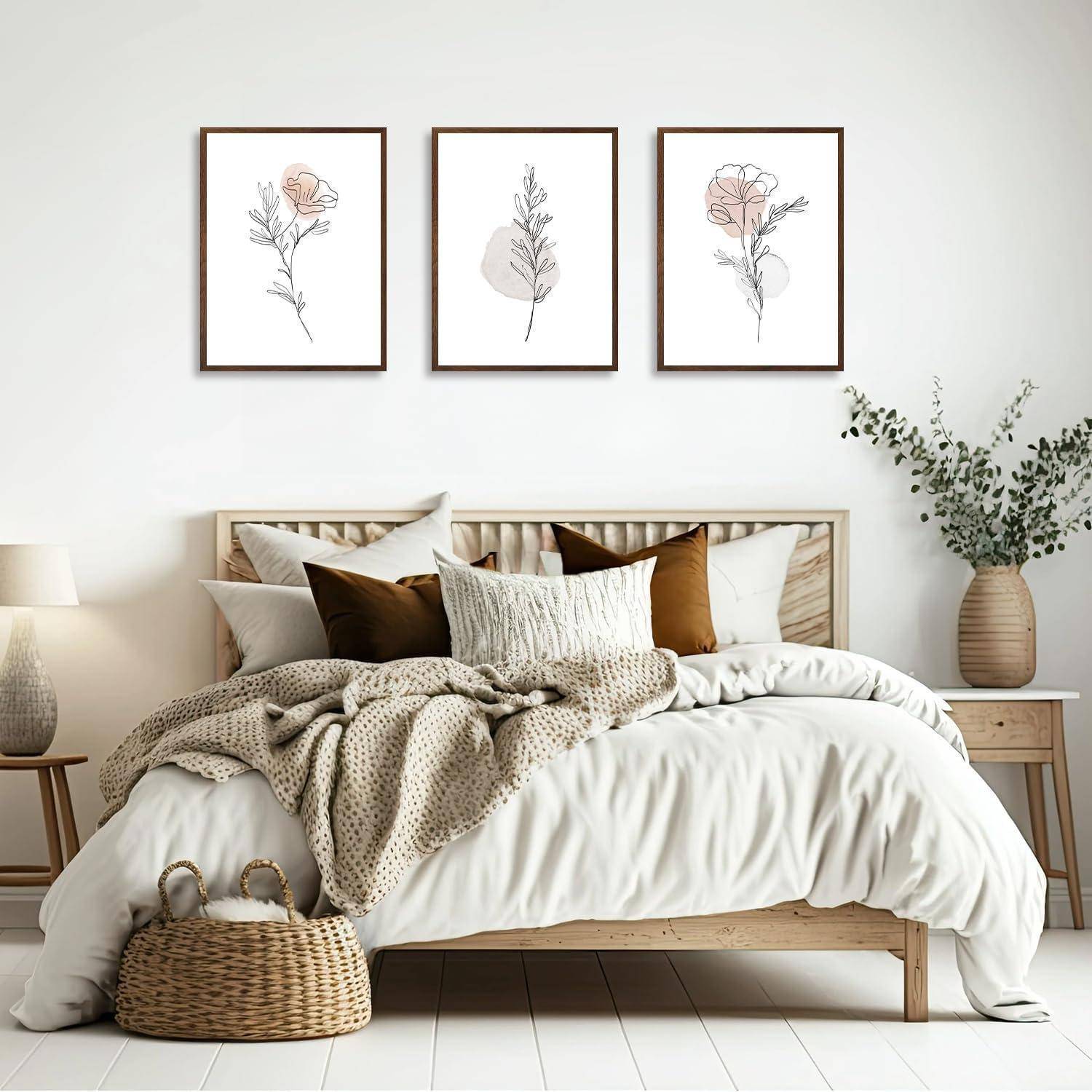 Leinwandbilder Aquarell botanisch Blumen Beigefarbene Linie mit Blumen