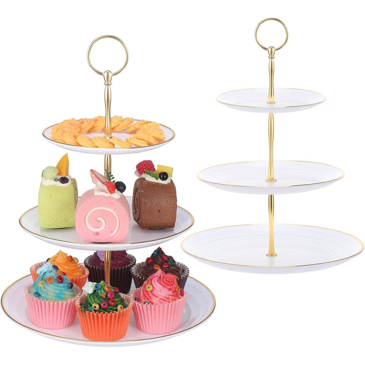 Kuchenständer 3 stöckig Cupcakehalter Serviertablett Weiß Kunststoff