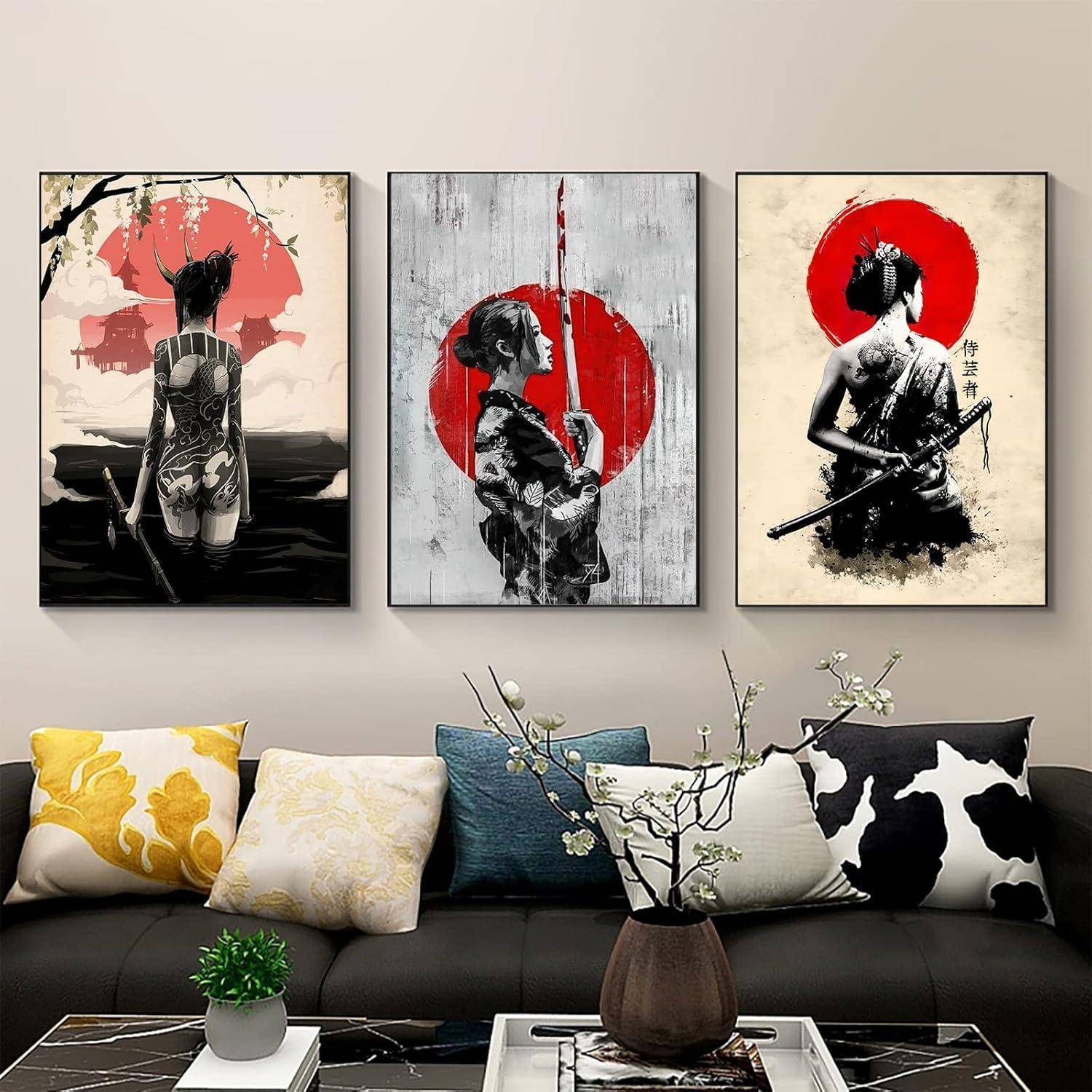Leinwandbilder Japanisch Frau Kunstdrucke Wanddeko 3PCS 30x40cm