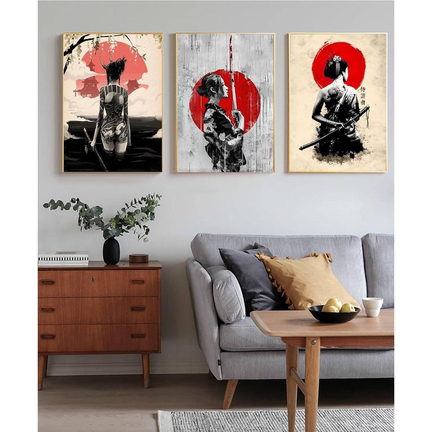 Leinwandbilder Japanisch Frau Kunstdrucke Wanddeko 3PCS 30x40cm