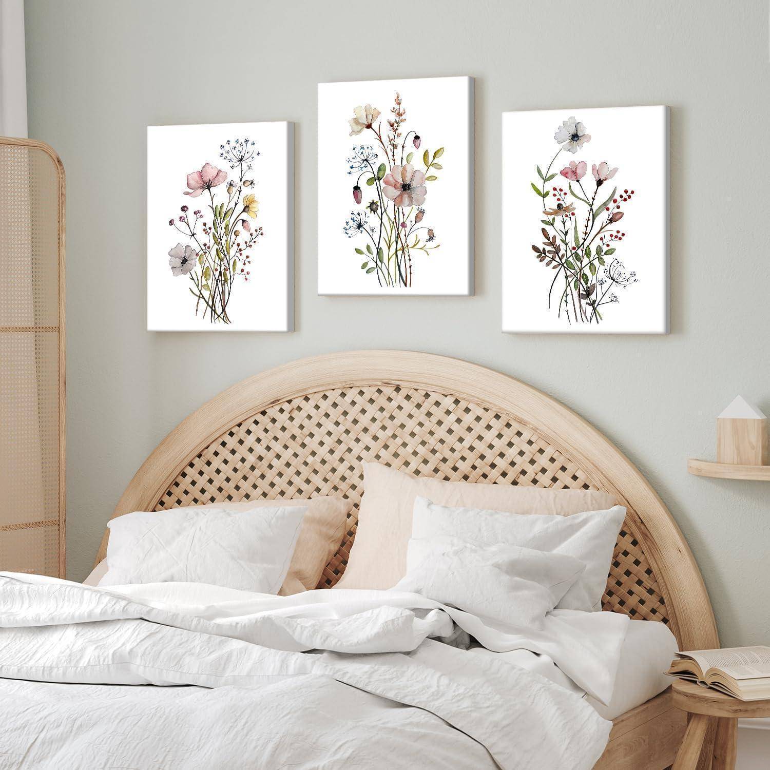 Wandkunst 3 Stück Leinwand Blumendrucke 12x16 Zoll Wildblume Gerahmt