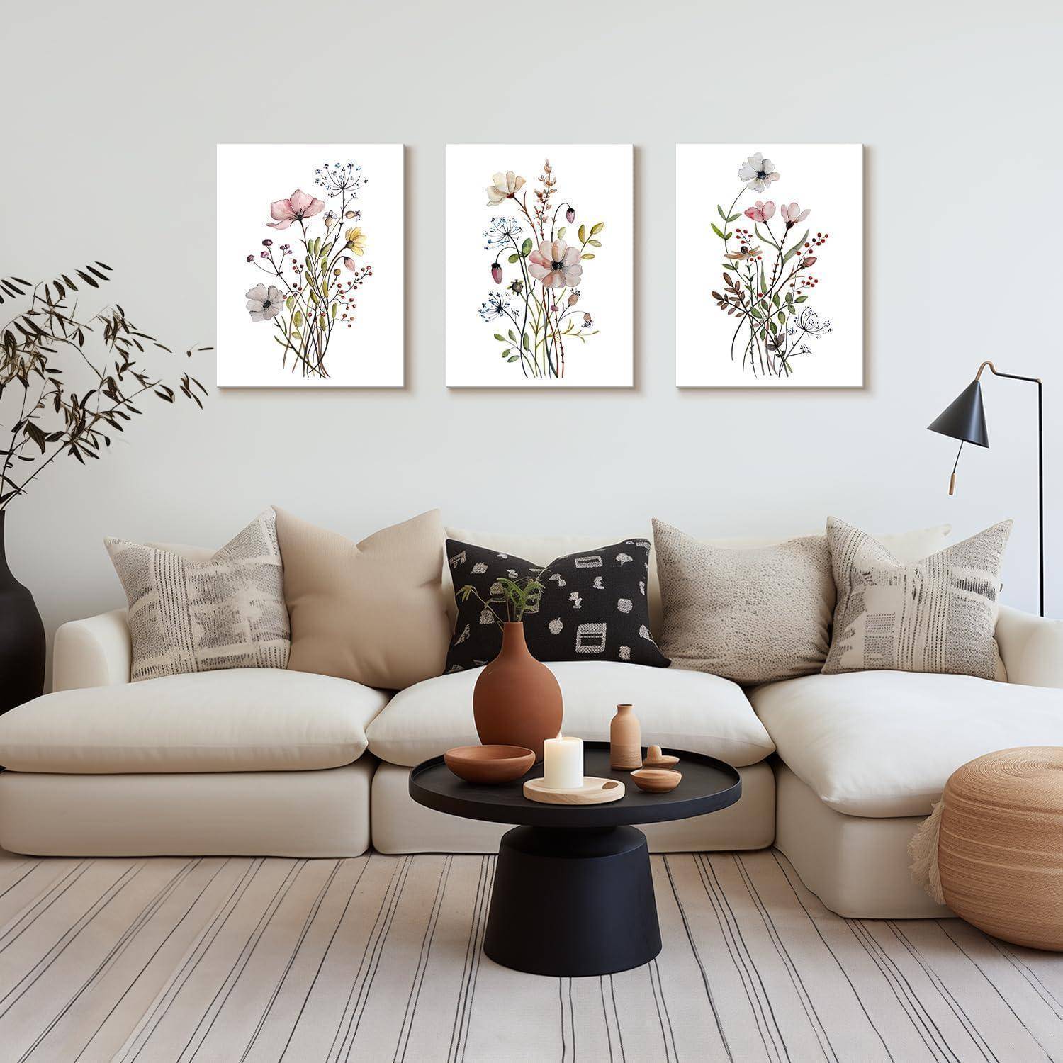 Wandkunst 3 Stück Leinwand Blumendrucke 12x16 Zoll Wildblume Gerahmt