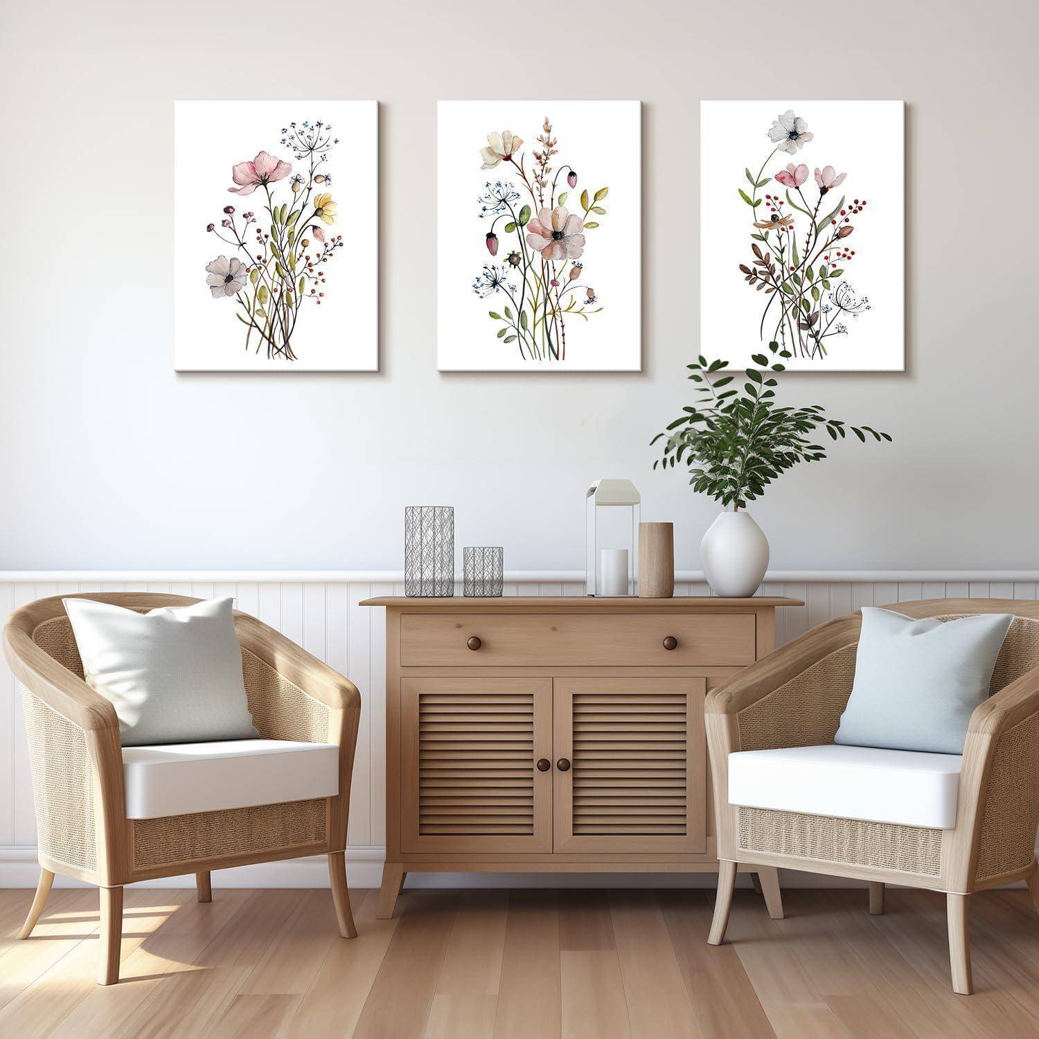 Wandkunst 3 Stück Leinwand Blumendrucke 12x16 Zoll Wildblume Gerahmt