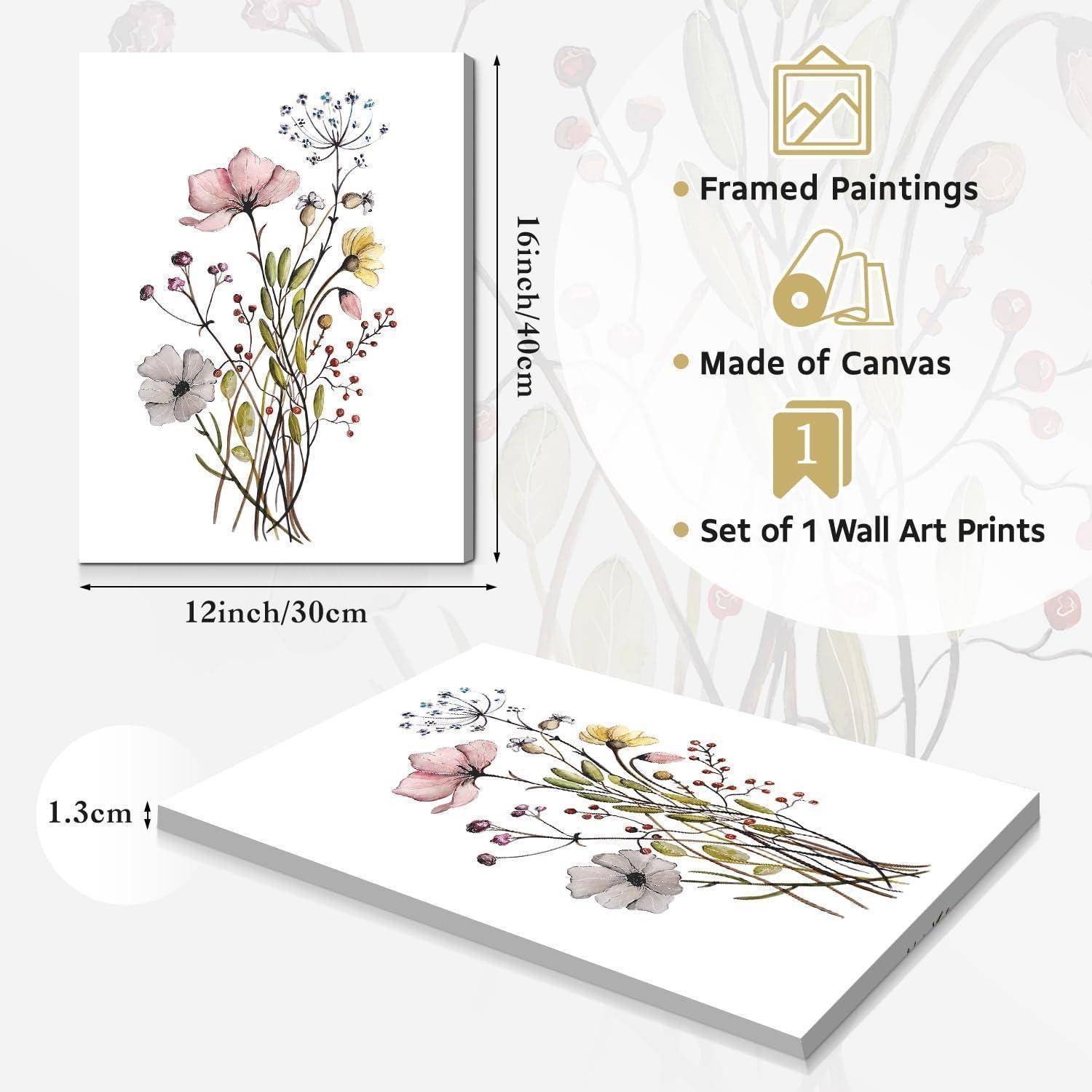 Wandkunst 3 Stück Leinwand Blumendrucke 12x16 Zoll Wildblume Gerahmt