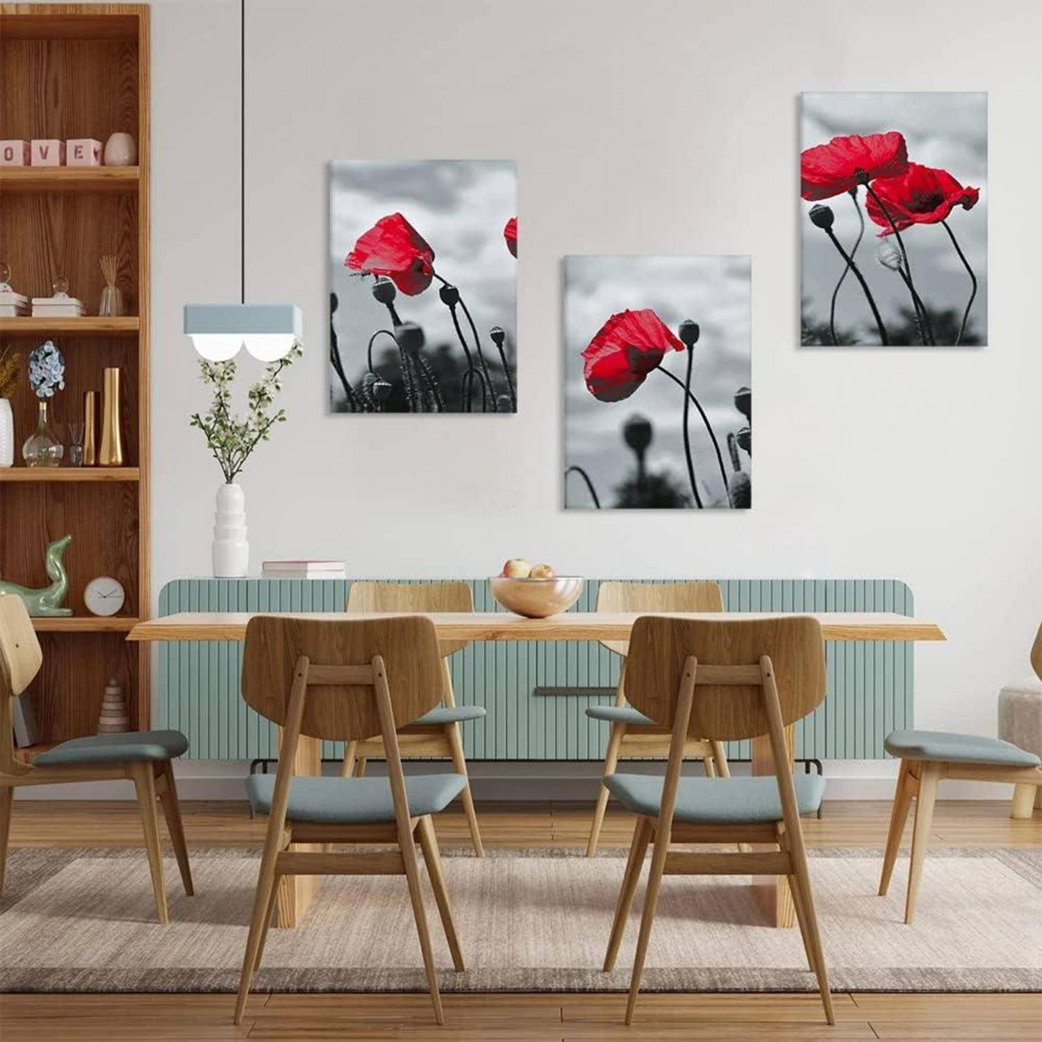 Leinwandbilder 3 Teilig Kunstdruck Motiv Wandbild Rote Blume 30x40cm