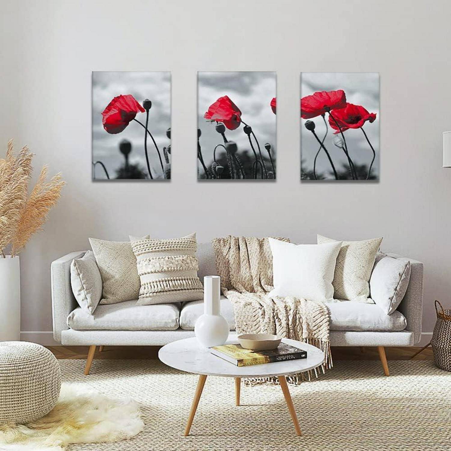 Leinwandbilder 3 Teilig Kunstdruck Motiv Wandbild Rote Blume 30x40cm