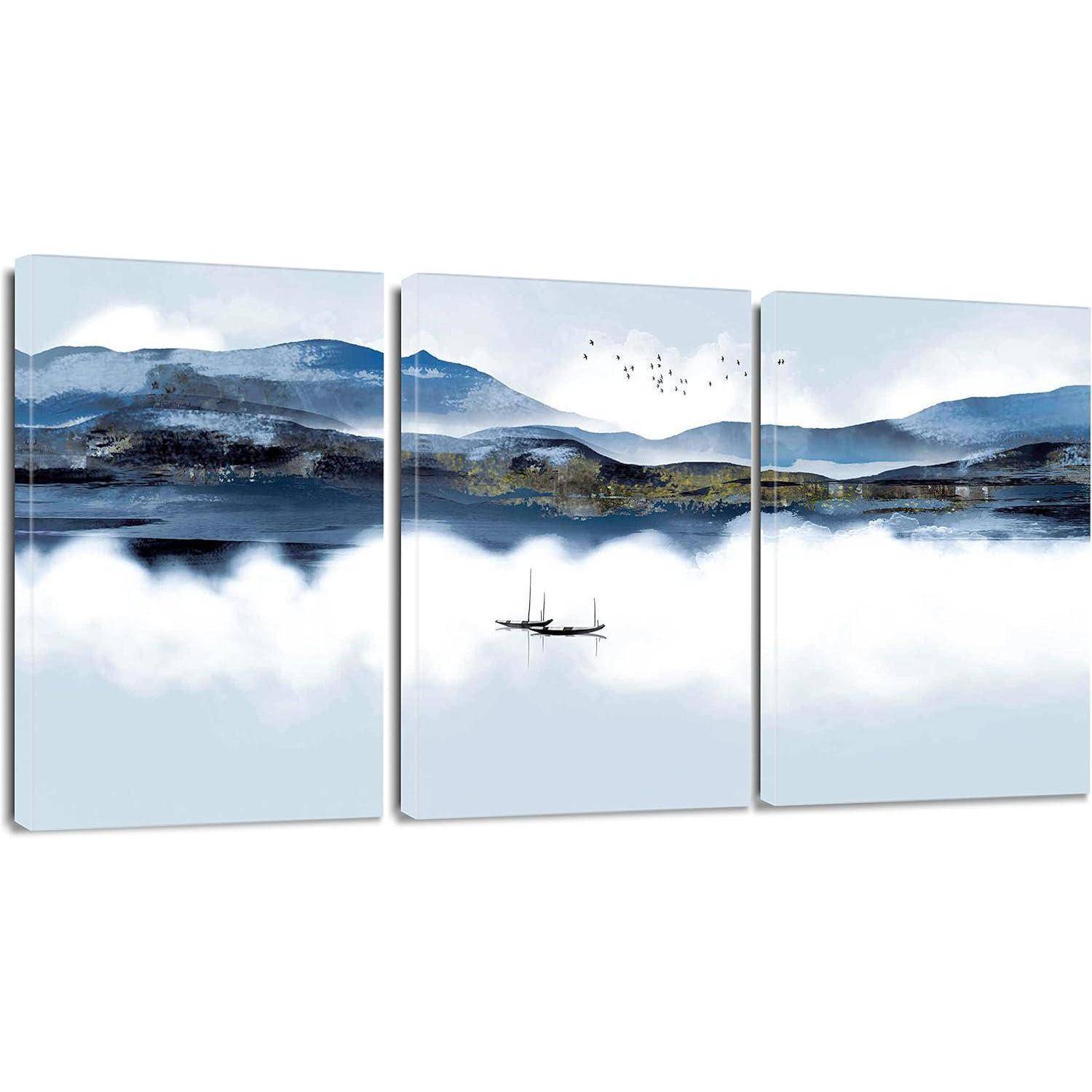 Leinwandbilder 3 Teilig Kunstdruck Wohnzimmer See und Boot 30x40cm