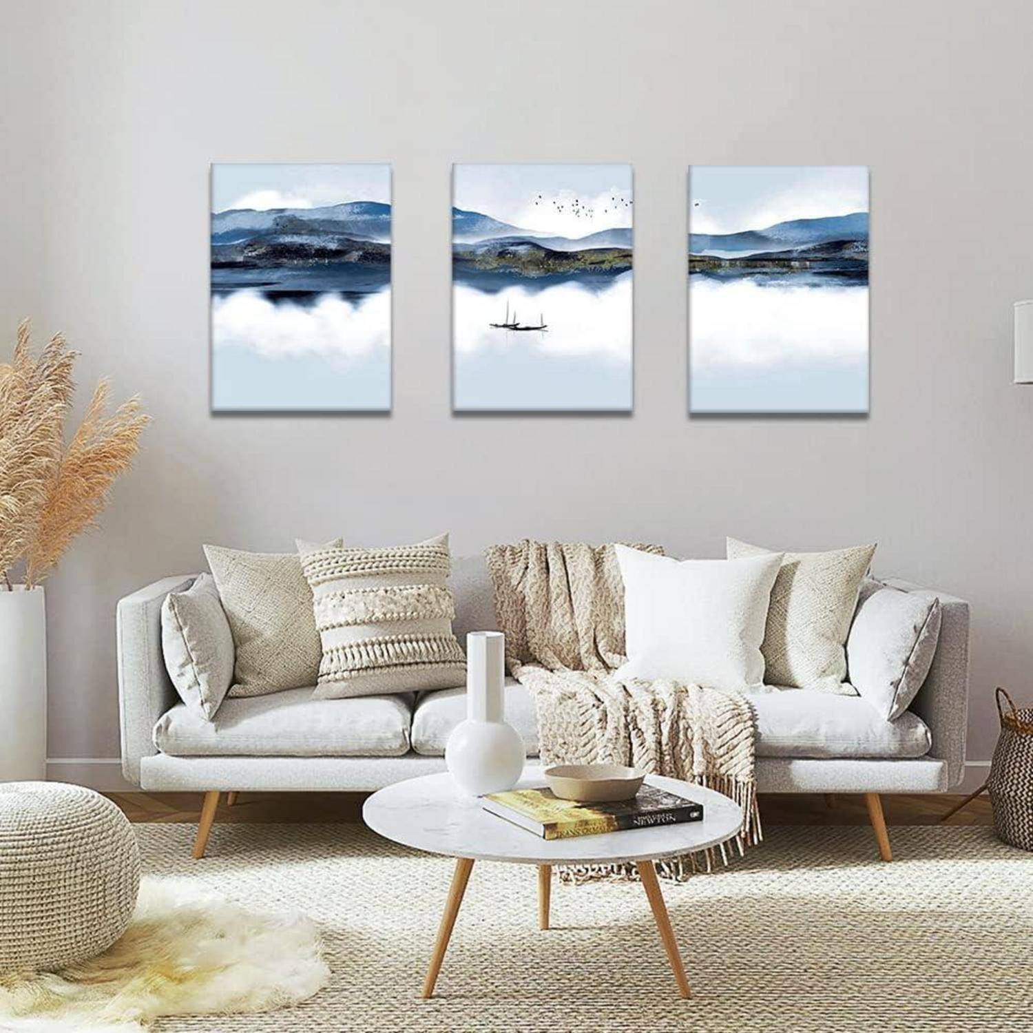 Leinwandbilder 3 Teilig Kunstdruck Wohnzimmer See und Boot 30x40cm