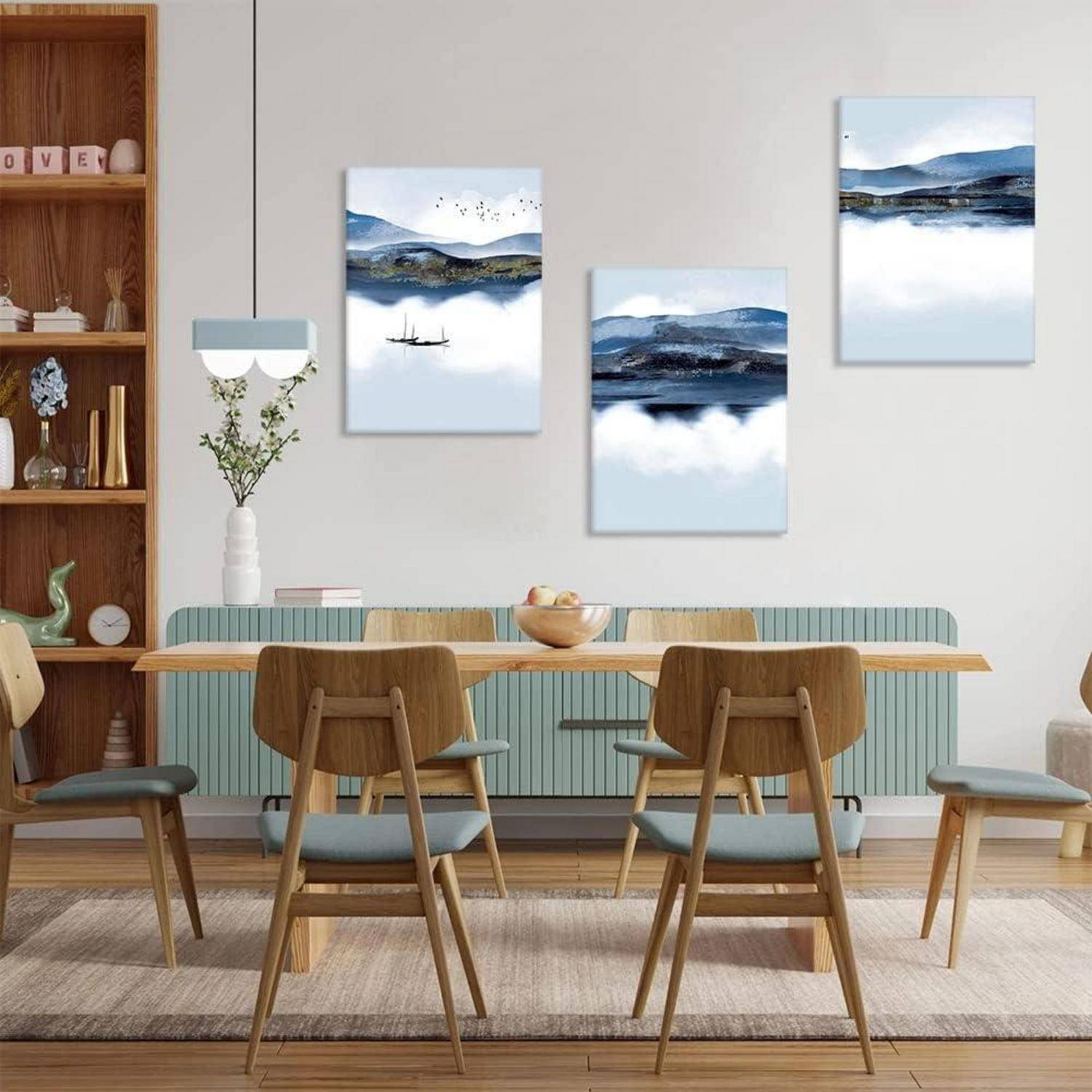 Leinwandbilder 3 Teilig Kunstdruck Wohnzimmer See und Boot 30x40cm