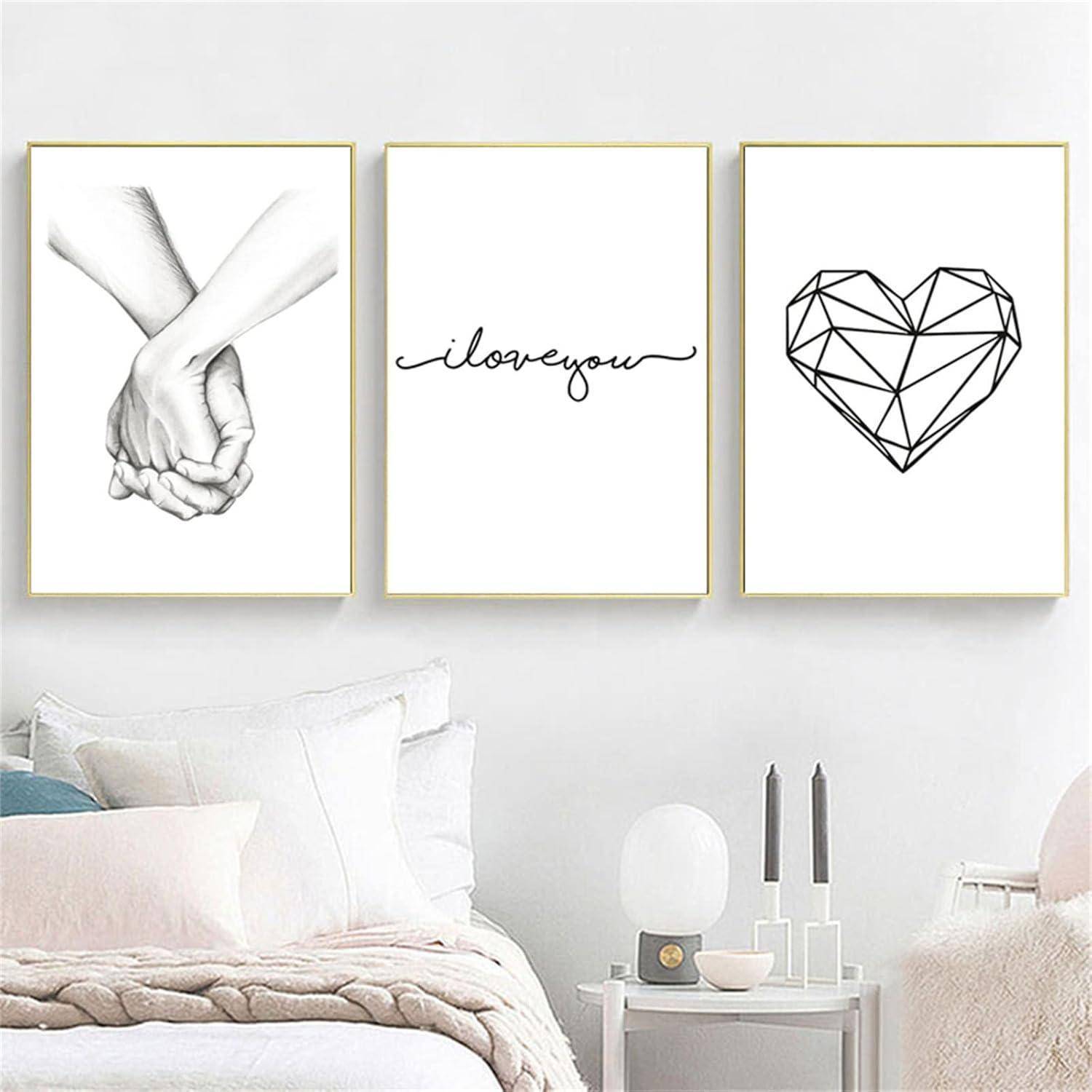 3-teiliges Schwarz Weiß Love Poster Set für Wanddekoration 40x50cm