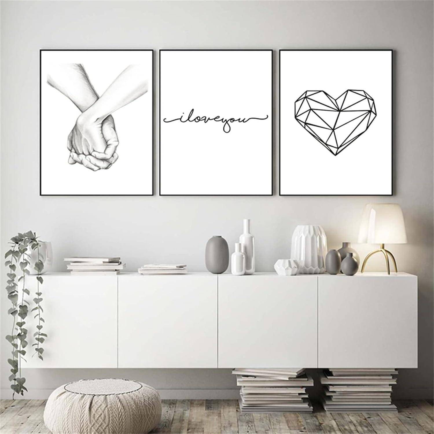 3-teiliges Schwarz Weiß Love Poster Set für Wanddekoration 40x50cm