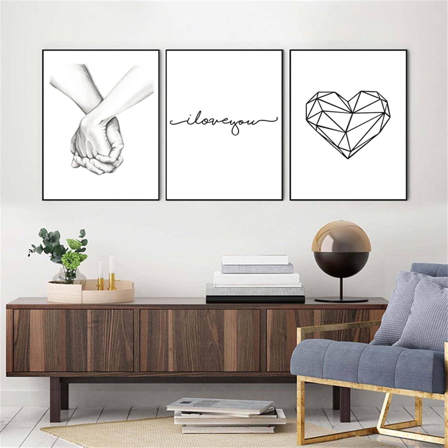 3-teiliges Schwarz Weiß Love Poster Set für Wanddekoration 40x50cm