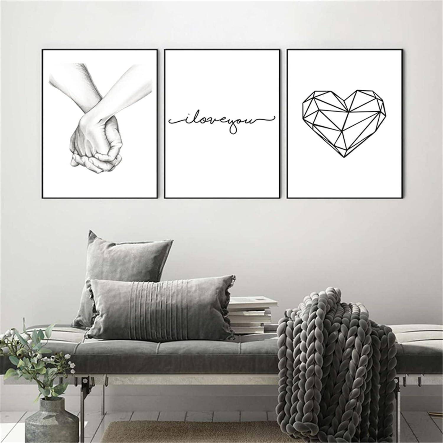 3-teiliges Schwarz Weiß Love Poster Set für Wanddekoration 40x50cm