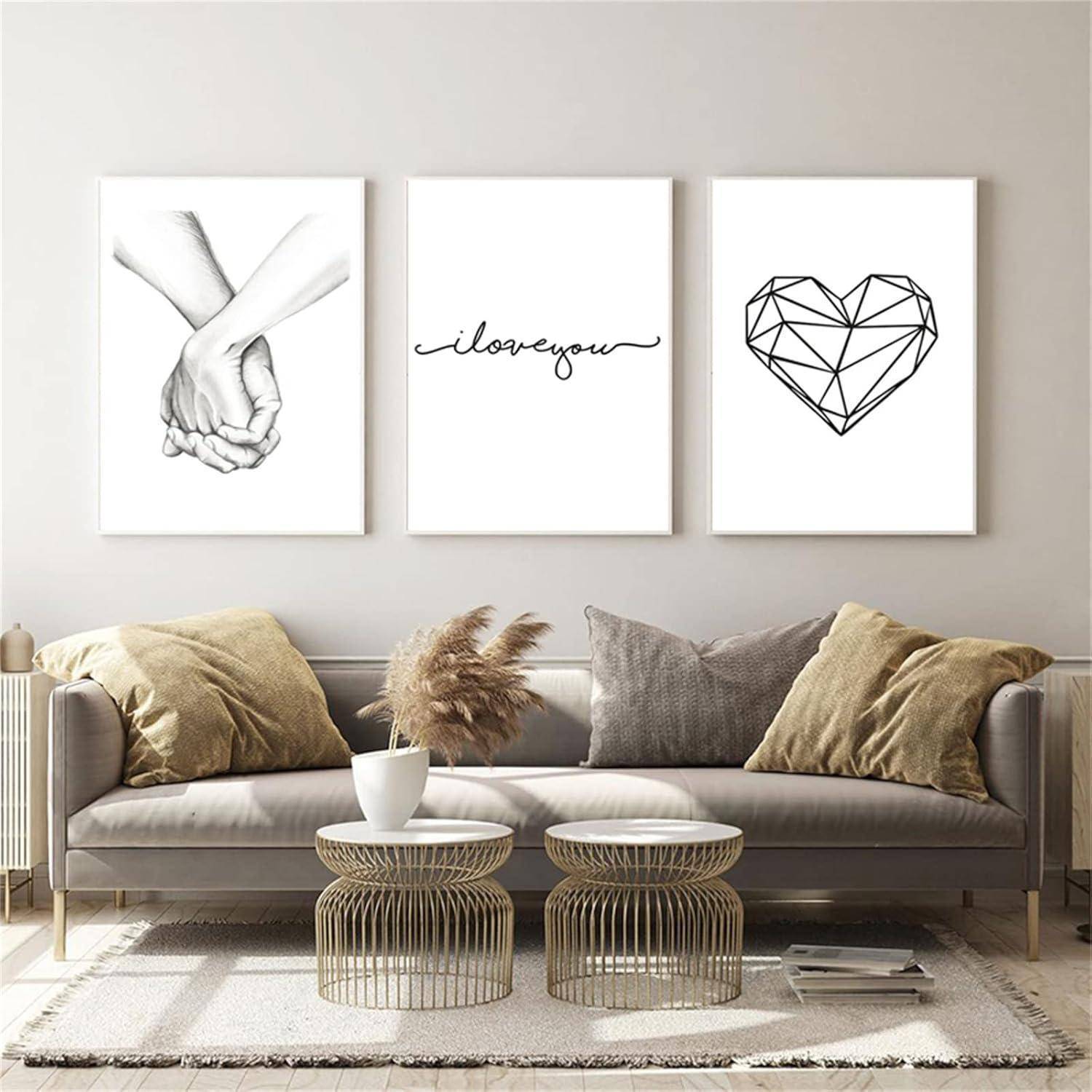 3-teiliges Schwarz Weiß Love Poster Set für Wanddekoration 40x50cm