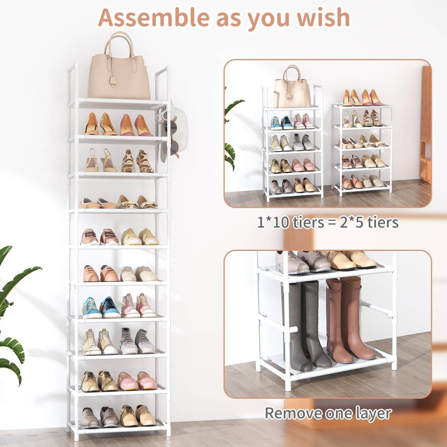 Schuhregal 10 Ebenen Schuhorganizer 20 Paar Weiß