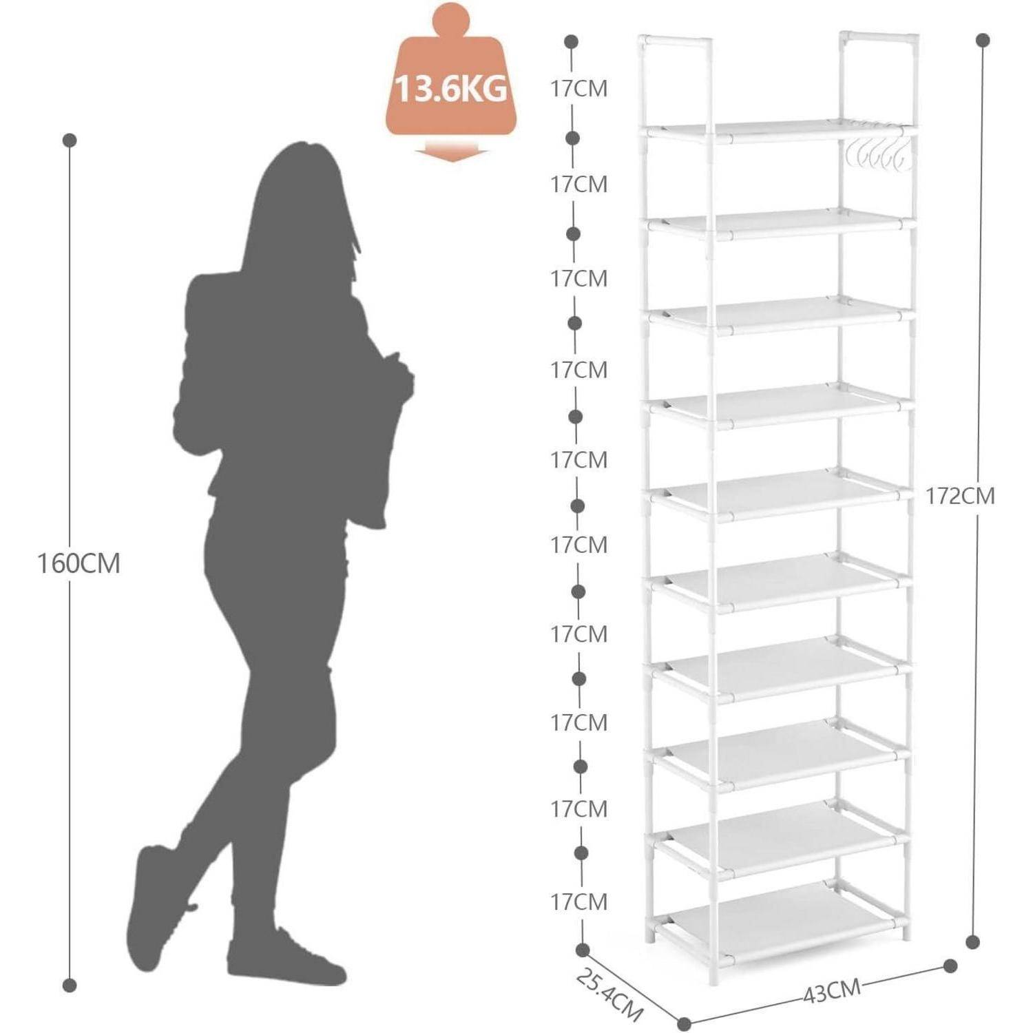 Schuhregal 10 Ebenen Schuhorganizer 20 Paar Weiß