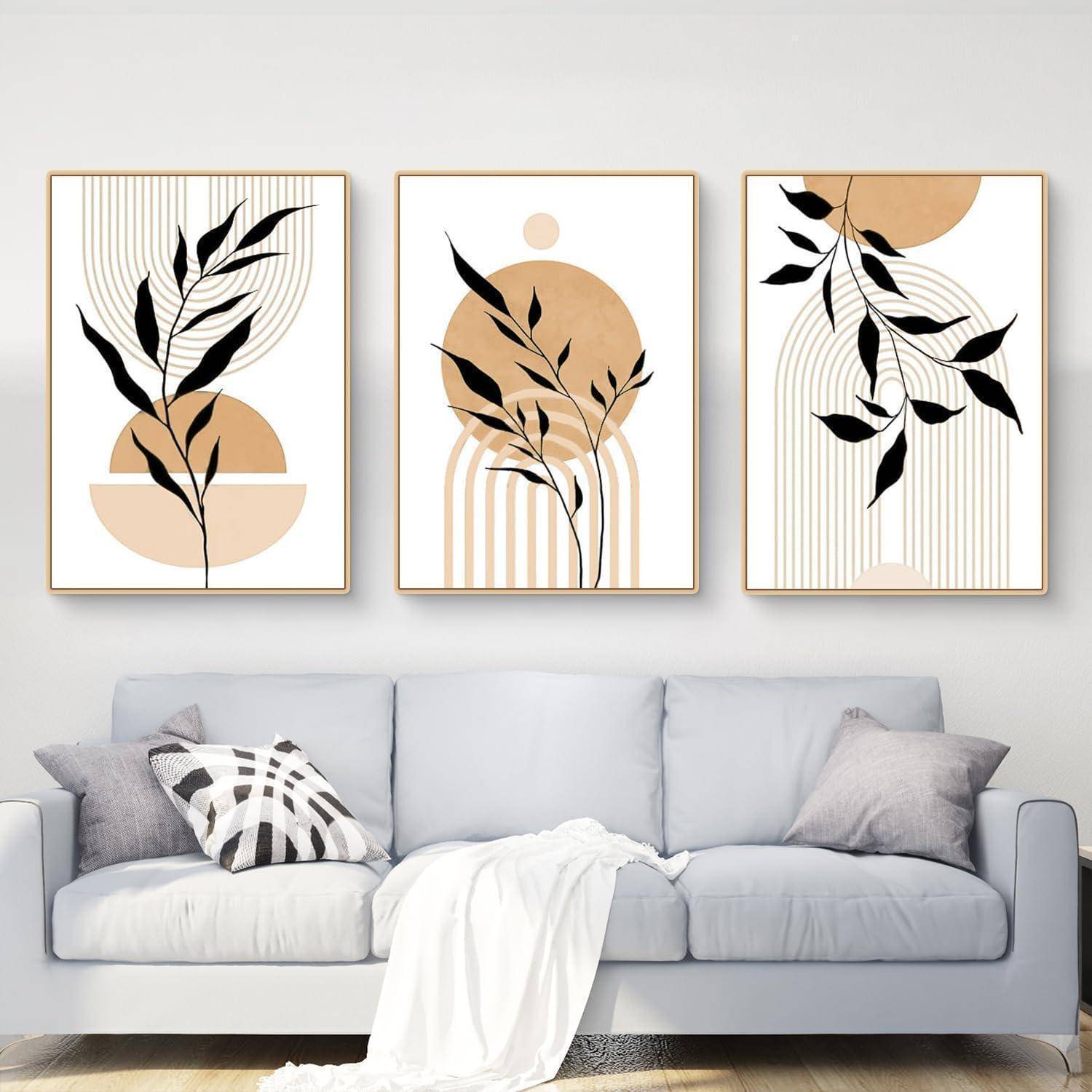 Poster 3teilig Boho abstrakt Blätter Kunstdruck Wohnzimmer J 30x40cm