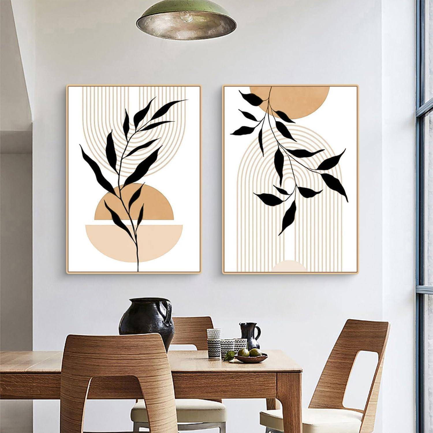 Poster 3teilig Boho abstrakt Blätter Kunstdruck Wohnzimmer J 30x40cm