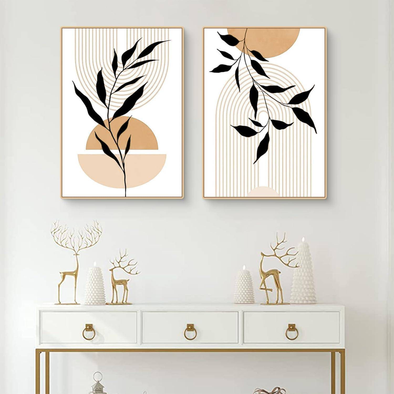 Poster 3teilig Boho abstrakt Blätter Kunstdruck Wohnzimmer J 30x40cm