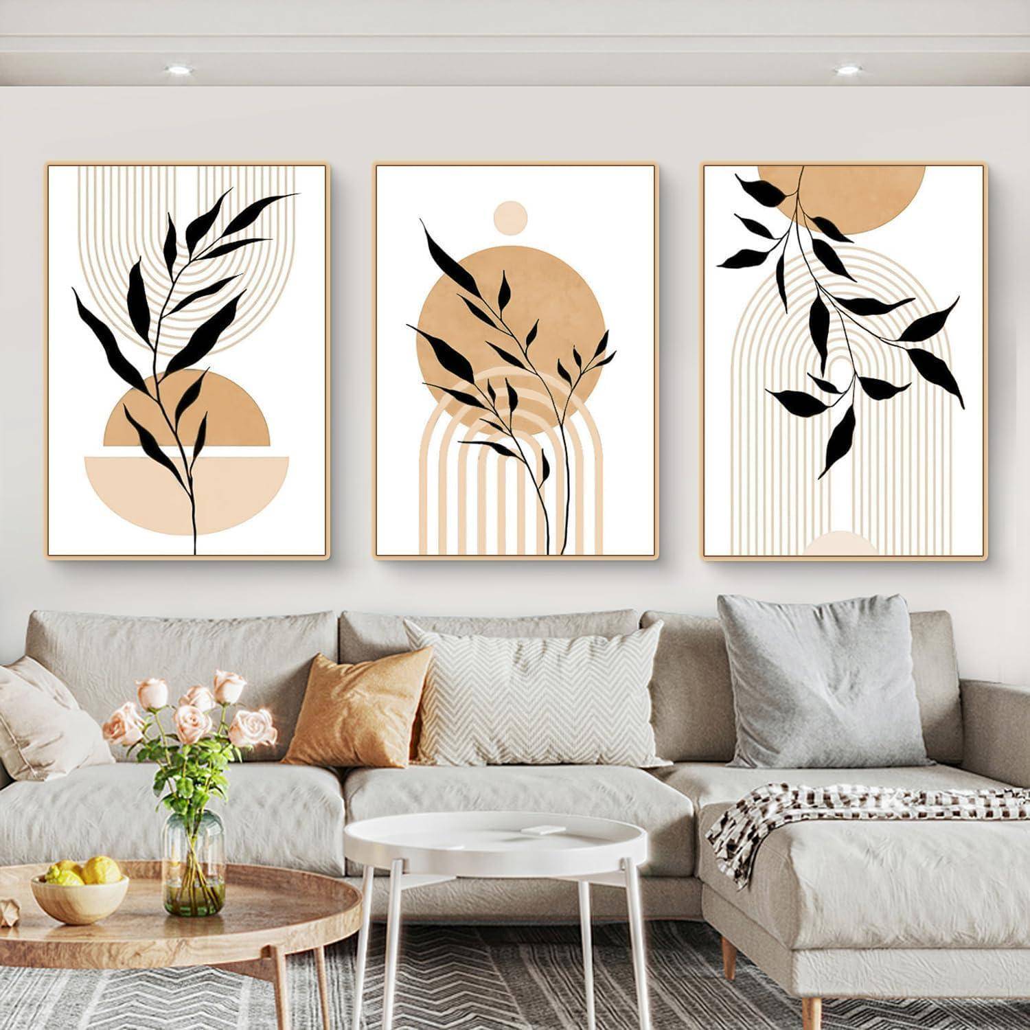 Poster 3teilig Boho abstrakt Blätter Kunstdruck Wohnzimmer J 30x40cm