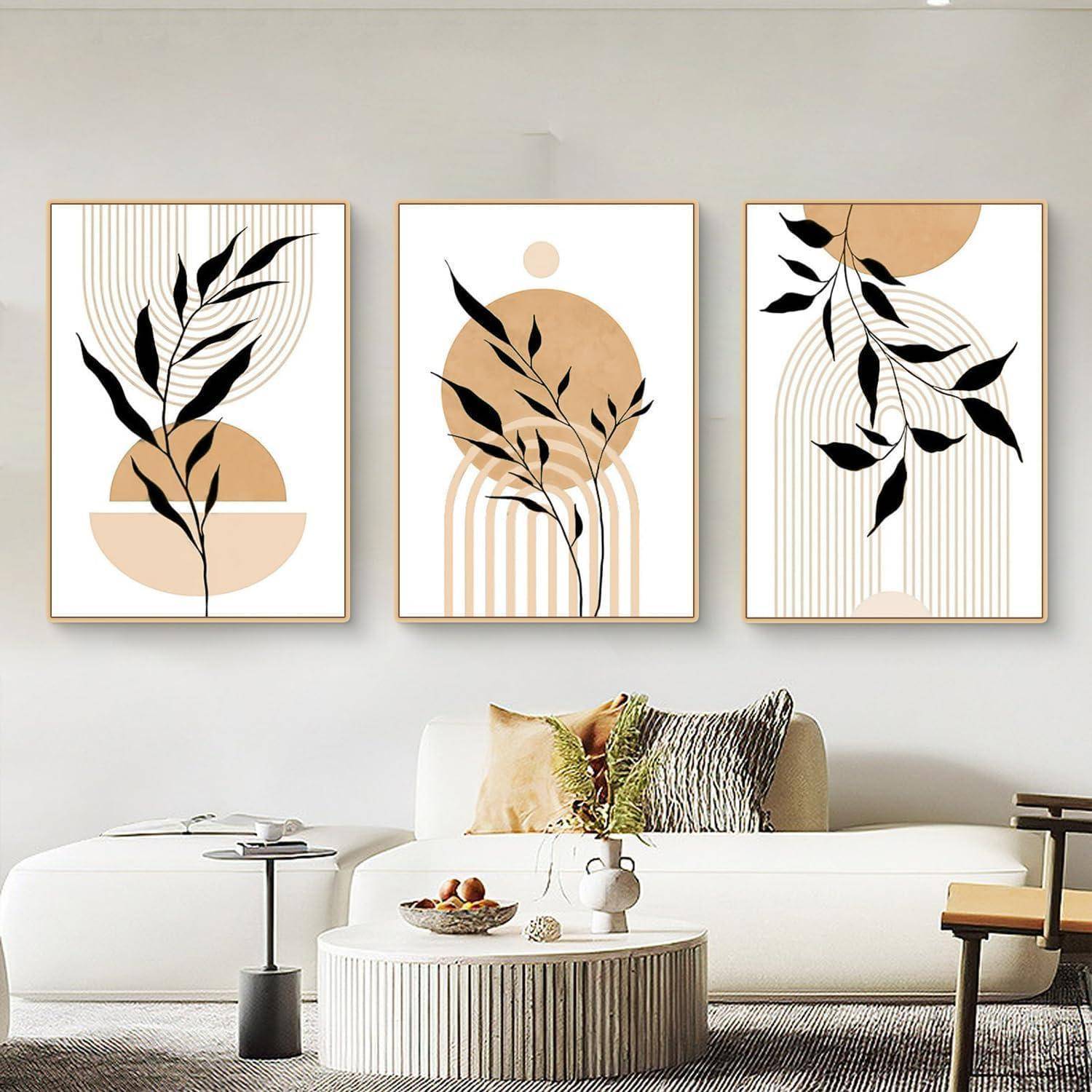 Poster 3teilig Boho abstrakt Blätter Kunstdruck Wohnzimmer J 30x40cm