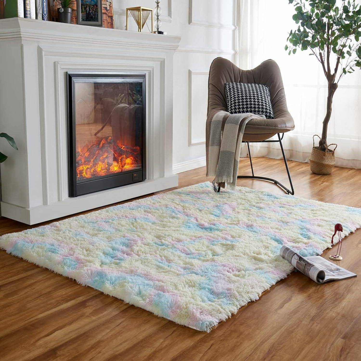 Teppich Regenbogen Hochflor waschbar 120×160 cm Regenbogen
