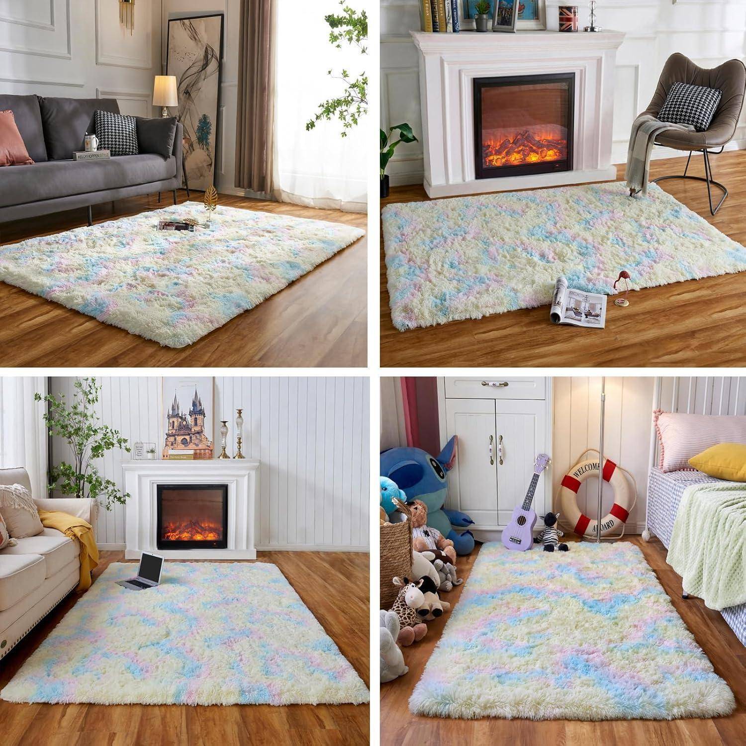 Teppich Regenbogen Hochflor waschbar 120×160 cm Regenbogen