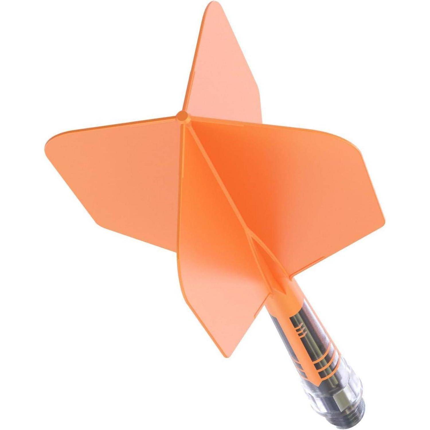 Eine orangefarbene Schaumstoff-Rakete mit vier dreieckigen Flügeln, entwickelt für sicheres Spielen in Innen- und Außenbereichen.