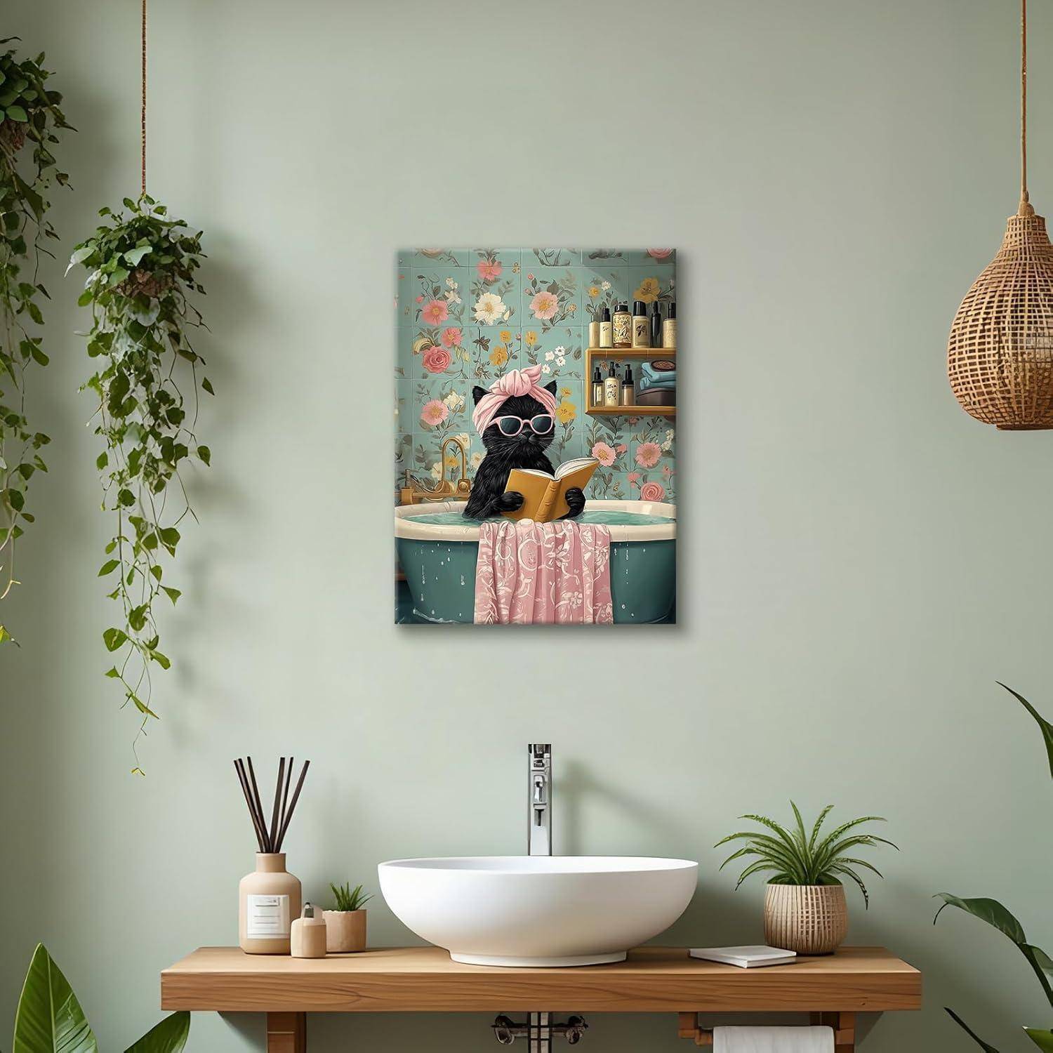 Leinwandbild schwarze 30L x 40B cm Niedliche Schwarze Katze beim Baden